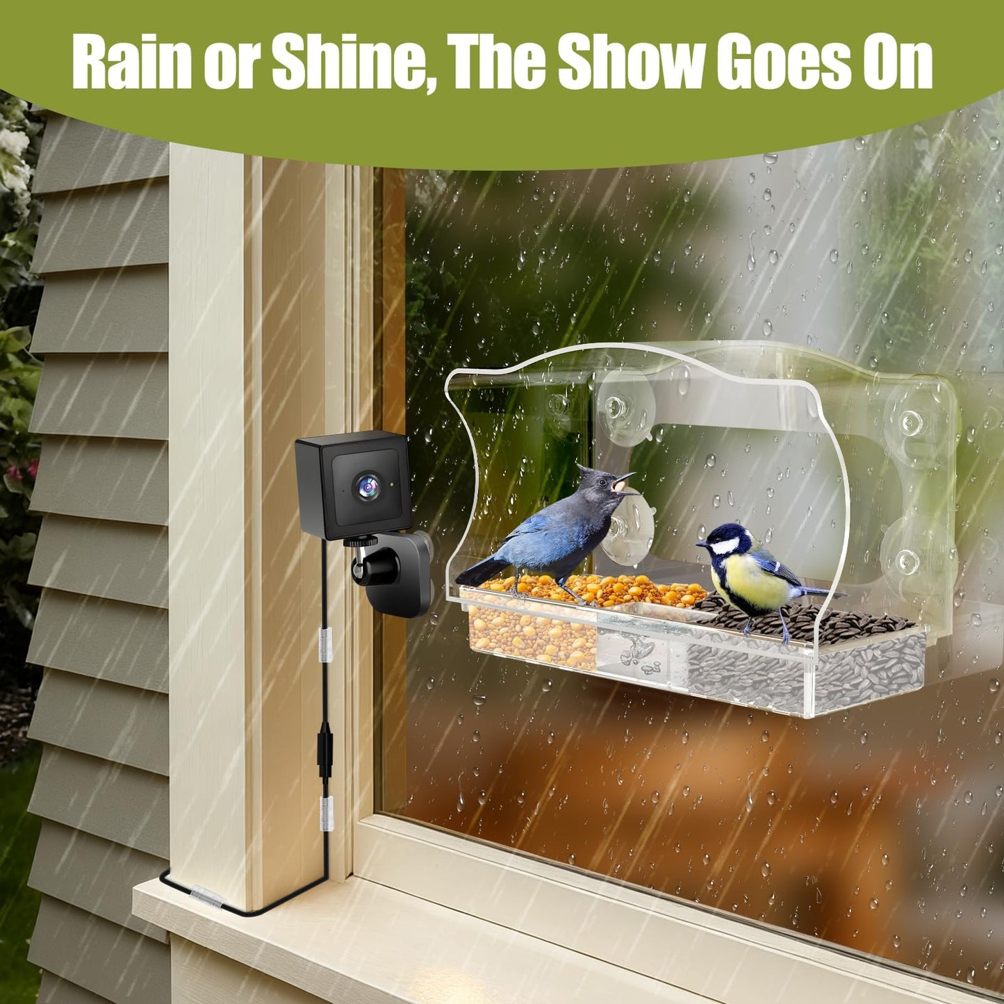 Freeseason Waterproof Smart Bird Feeder Camera with AI ID, 2K HD Glare-Free Video. All-Weather Outdoor Window Mount. Unique Gifts for Elderly Parents, Kids, Birding Lovers & Gardeners