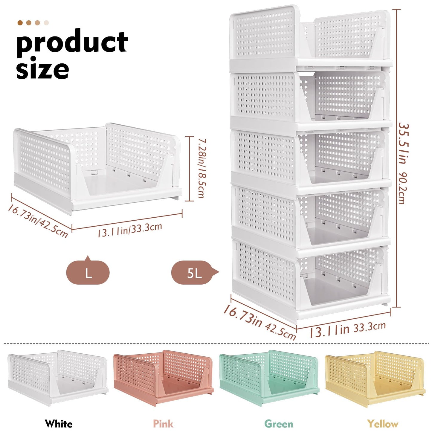 SNSLXH 5 Pack Stackable Closet Organizer Box, Multifunctional & Foldable Closet Storage Basket for Bathroom Kitchen Laundry Room Wardrobe Storage, Space-Saving Clothes Storage Drawer Organizer, Green