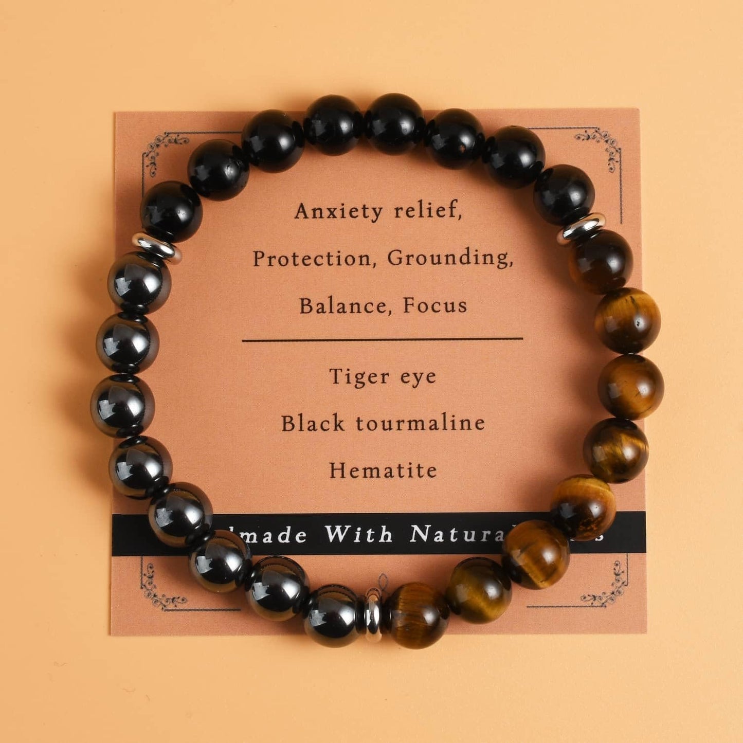 Gracayfr Tiger Eye Black Tourmaline Bracelet Anxiety Relief Healing Crystal Spiritual Natural Stone Beaded Empath Protection Gemstone Stretch Hematite Yellow