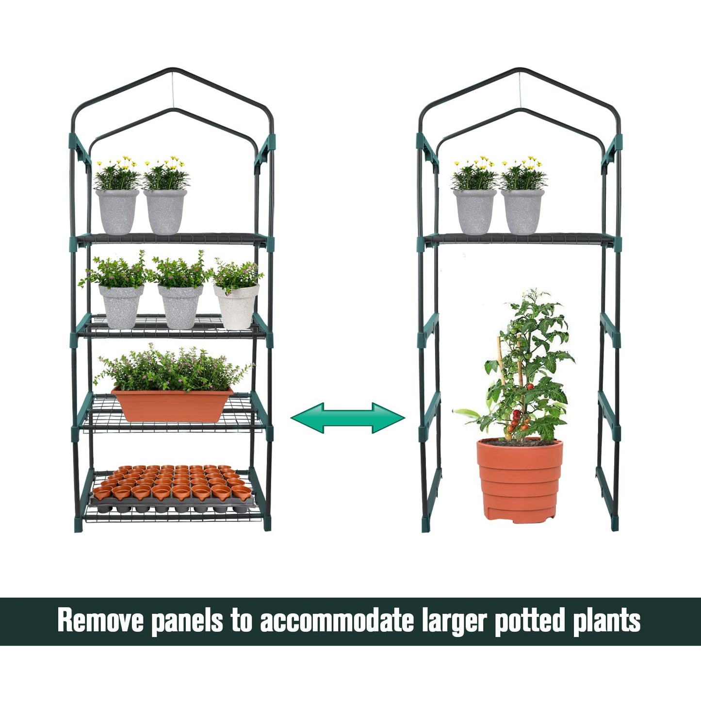 Worth Garden 4 Tier Mini Greenhouse - 63'' H x 27'' L x 19'' W - Sturdy Portable Gardening Shelves with Durable PE Cover w/ Roll-Up Zipper Door- Small Green House Indoor & Outdoor for Plants Flowers
