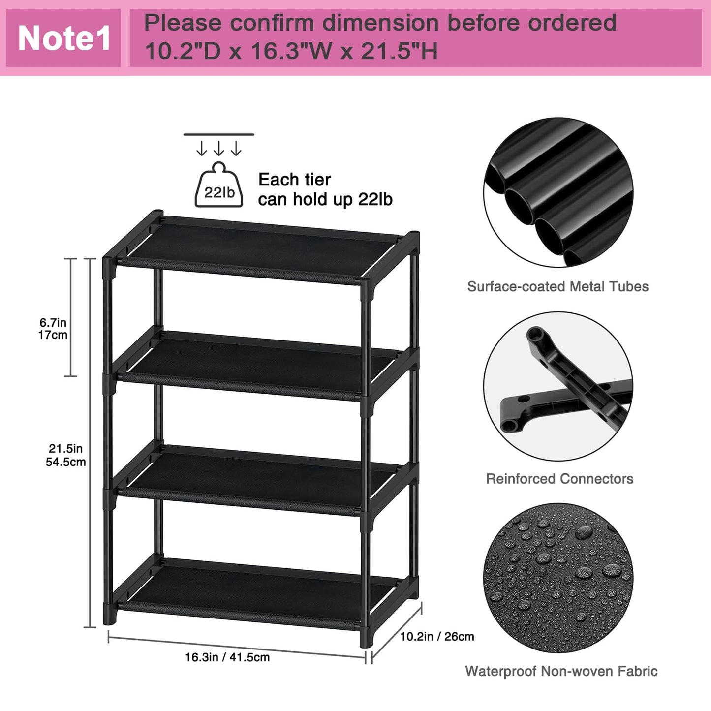 Autonomier 4 Tier Extra Small Shoe Rack (16.3" Wide), Narrow Stackable Kids Toddler Adult Shoe Storage Organizer Shelf for Closet Floor Entryway Bedroom, Space Saver Shoe Rack Organization Shelves