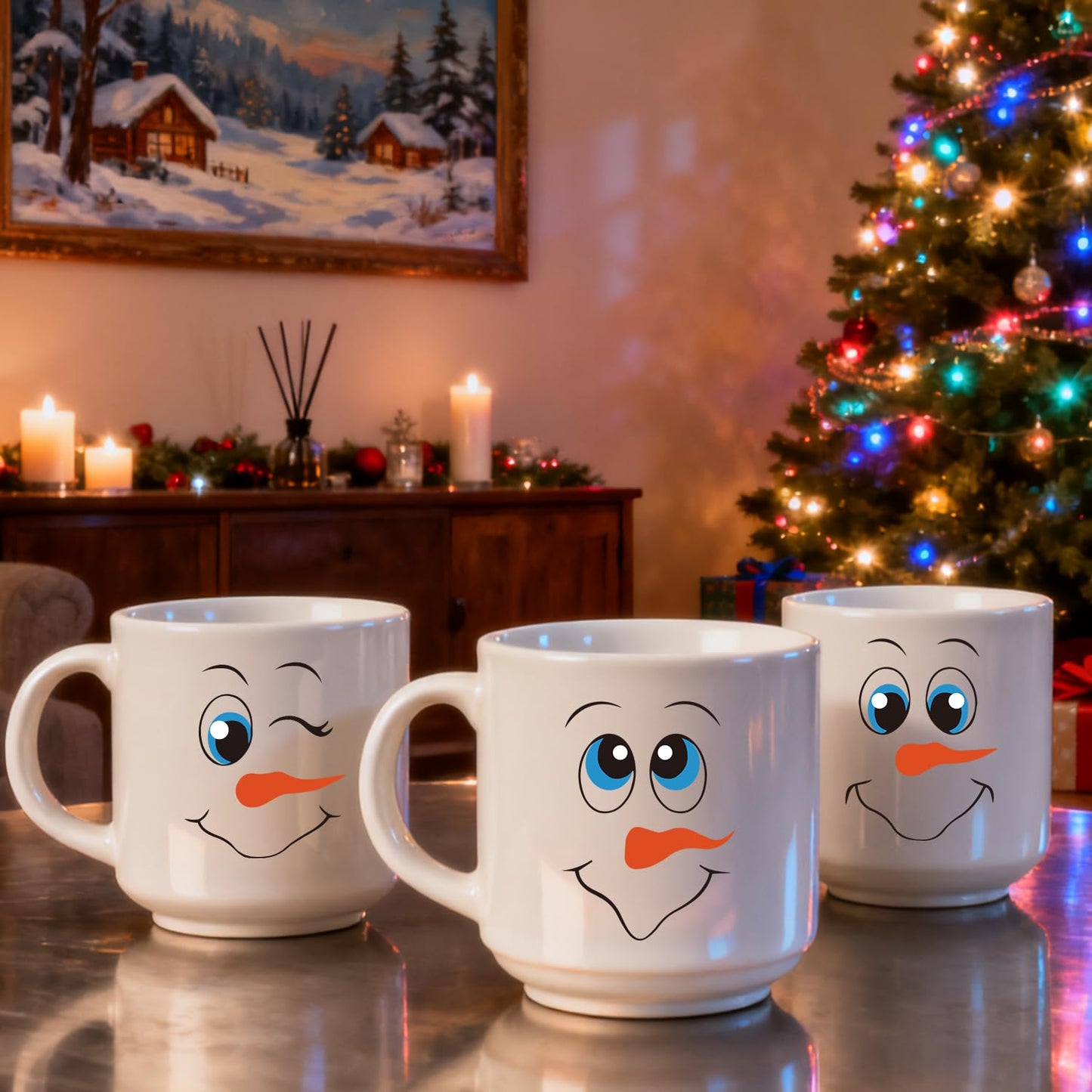 52PCS Snowman Face Stickers for Crafts, Snowman Face Decals for Christmas Ball Ornaments, Cups, Mugs, Jars, Window Stickers, DIY Christmas Tree Ornaments Decorations Holiday Crafts