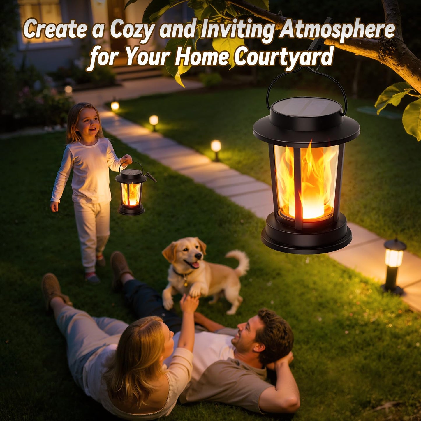 WdtPro 4 Pack Solar Lanterns Outdoor Waterproof, Upgraded Flickering Flame Solar Lights Outdoor, Solar Powered Lanterns Decorative, Hanging Solar Lantern for Patio Garden Yard Path Porch Tree Decor