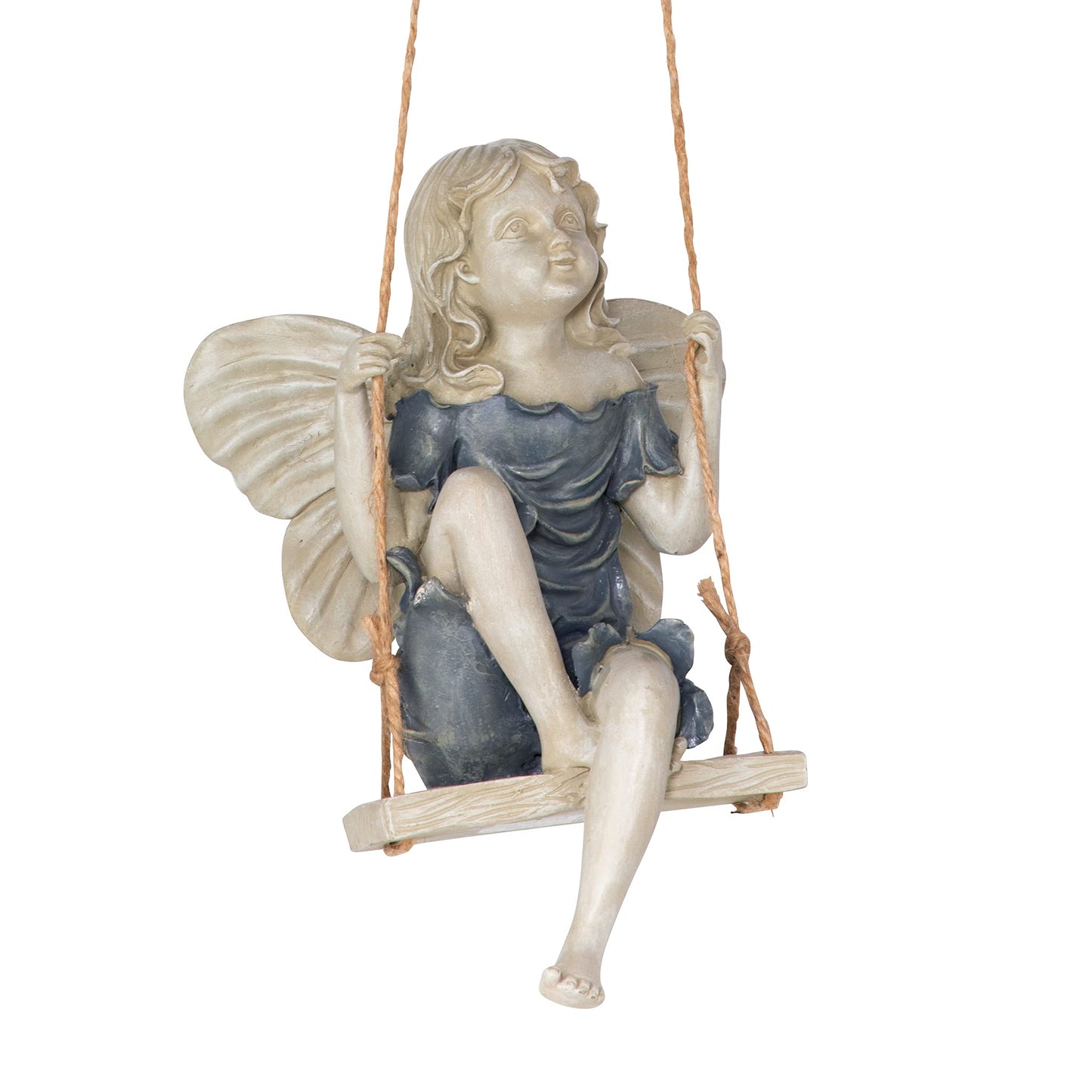 Design Toscano EU42046 Summertime Fairy on a Swing Hanging Statue, 11 Inch, Polyresin, Two Tone Stone