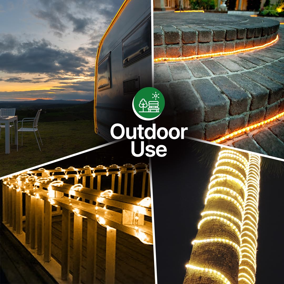 Tupkee Rope Light Warm Clear - 24 Feet (7.3 m), for Indoor and Outdoor use - 10MM Diameter - 288 Clear Incandescent Long Life Bulbs Decorative Rope Tube Lights - Pack of 2