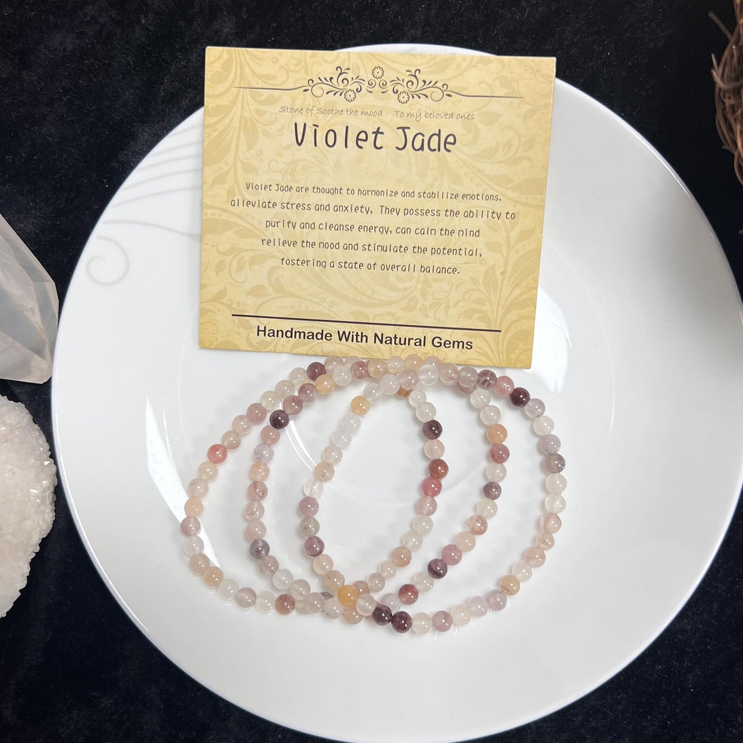 CHCCOYE 4mm Natural Healing Gemstone Bracelet Handmade Yoga Stretch Elastic Bracelet Stress Relief Crystal Jewelry for Men and Women (4mm Violet Jade)
