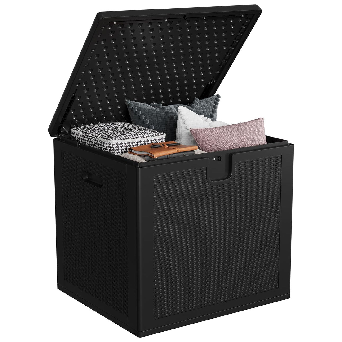 IDEALHOUSE 80 Gallon Resin Deck Box, Waterproof Outdoor Storage Box with Lockable Lid & UV Resistant, Patio Furniture Cushion Storage Container for Garden, Backyard, Poolside (Black)
