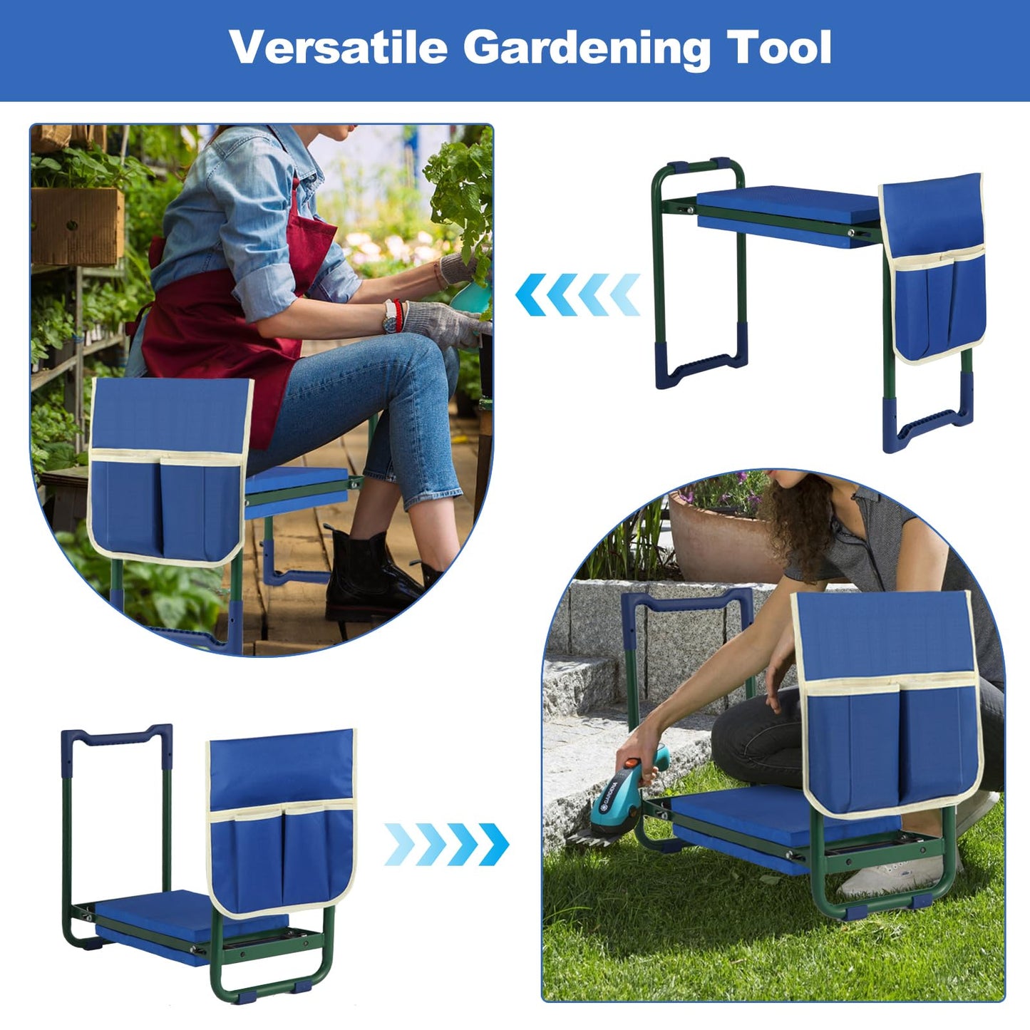 sancat Garden Kneeler and Seat with Thicker and Wider Soft Kneeling Pad,Foldable Heavy Duty Durable Garden Stool with Tool Bag, Portable Garden Bench,Gardening Gift for Women and Men sennior