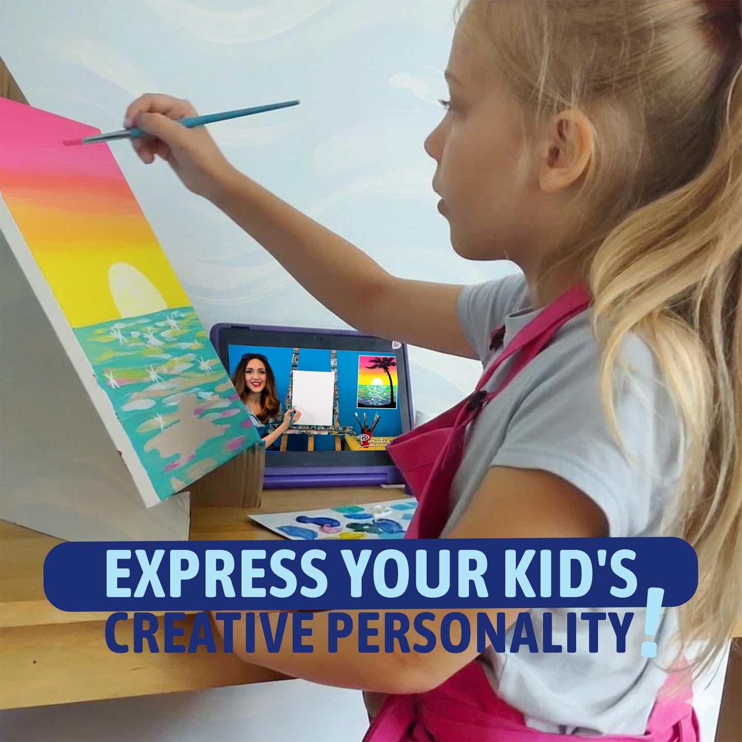 Painting to Gogh - Where the Sky Meets the Sea – Junior Artist Painting Kit – Ages 6+ – 11x14 Canvas, 3 Paint Brushes, Acrylic Paint, Cardboard Easel, Palette, Apron & Step-by-Step Tutorial for Kids