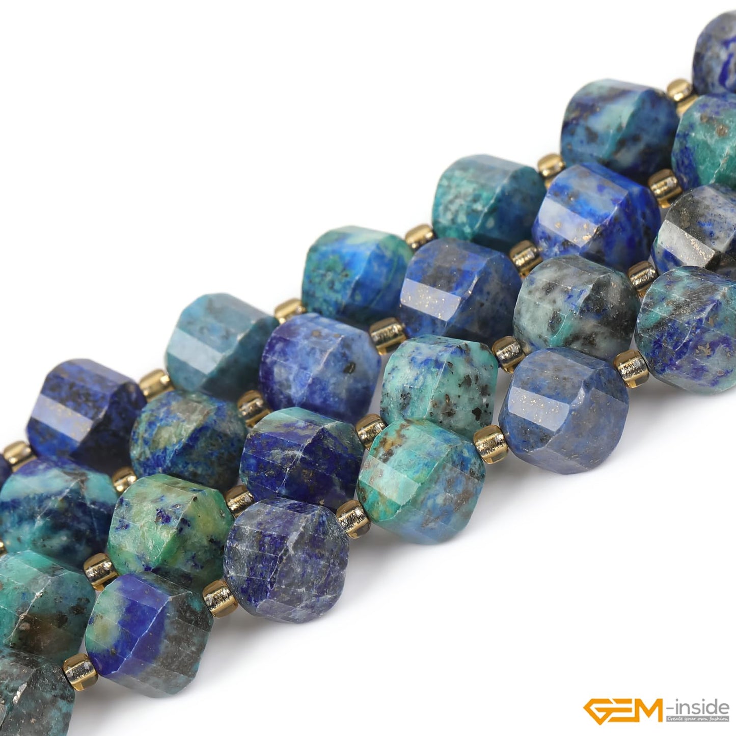 GEM-Inside 32Pcs 10mm Twist Faceted Dyed Lapis Lazuli Malachite Jasper Gemstone Charms Beads for Bracelet Necklace Jewelry Making Power Energy Chakra Beads