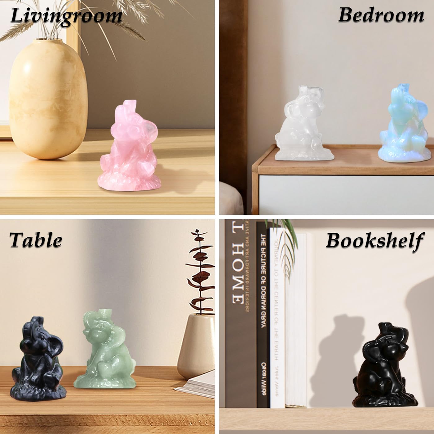 ZHIYUXI 2.2" Crystal Elephant Statue Decor Green Lucky Cute Elephants Green Aventurine Crystals Figurine Spiritual Figurine Gifts for Women Small Sculpture for Home Office Desk Room Decoration