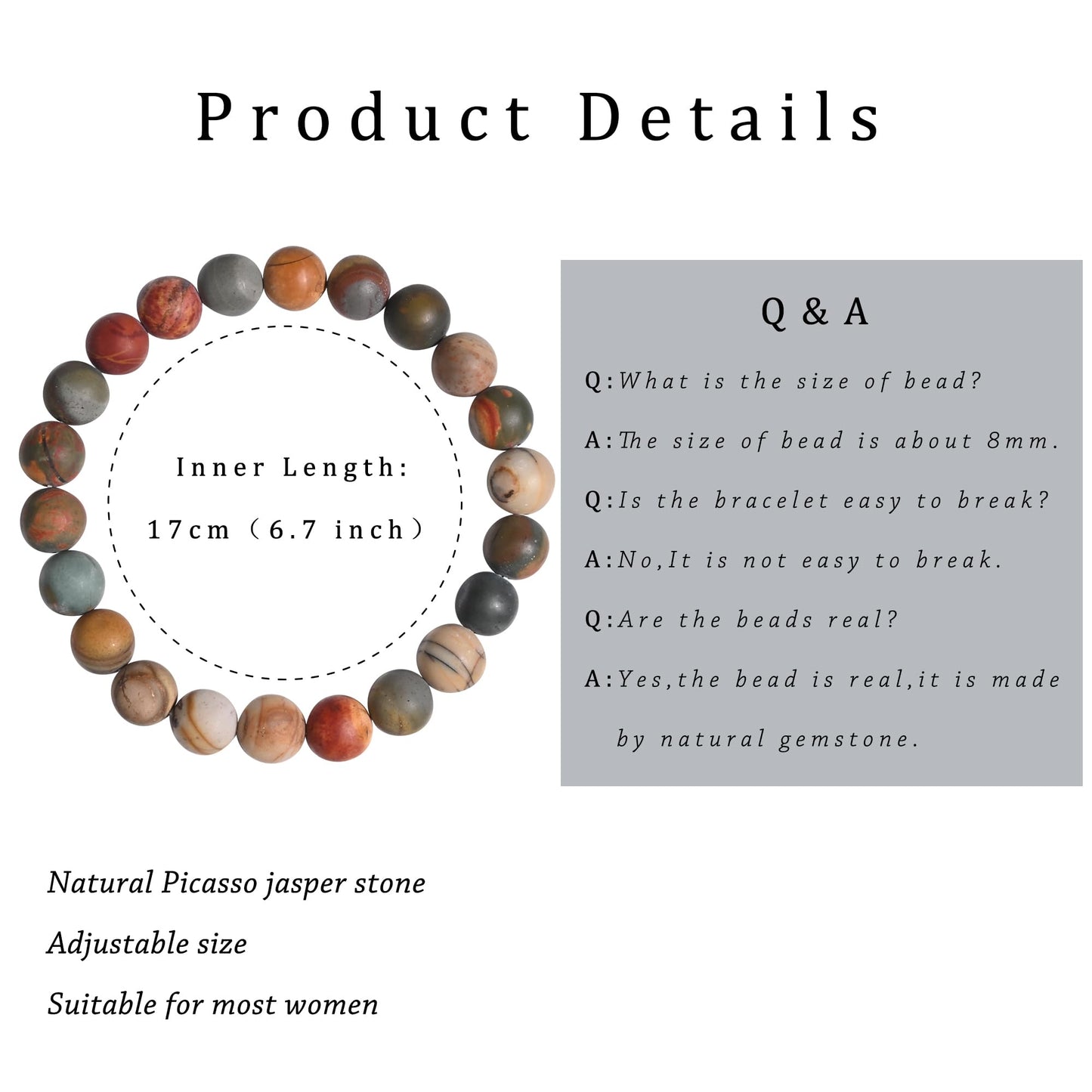 Gracayfr Stress Relief Bracelet Triple Protection Emotional Healing Crystal Spiritual Empath Protection Natural Stone Gemstone Stretch Bead Jewelry For Women Picasso Jasper