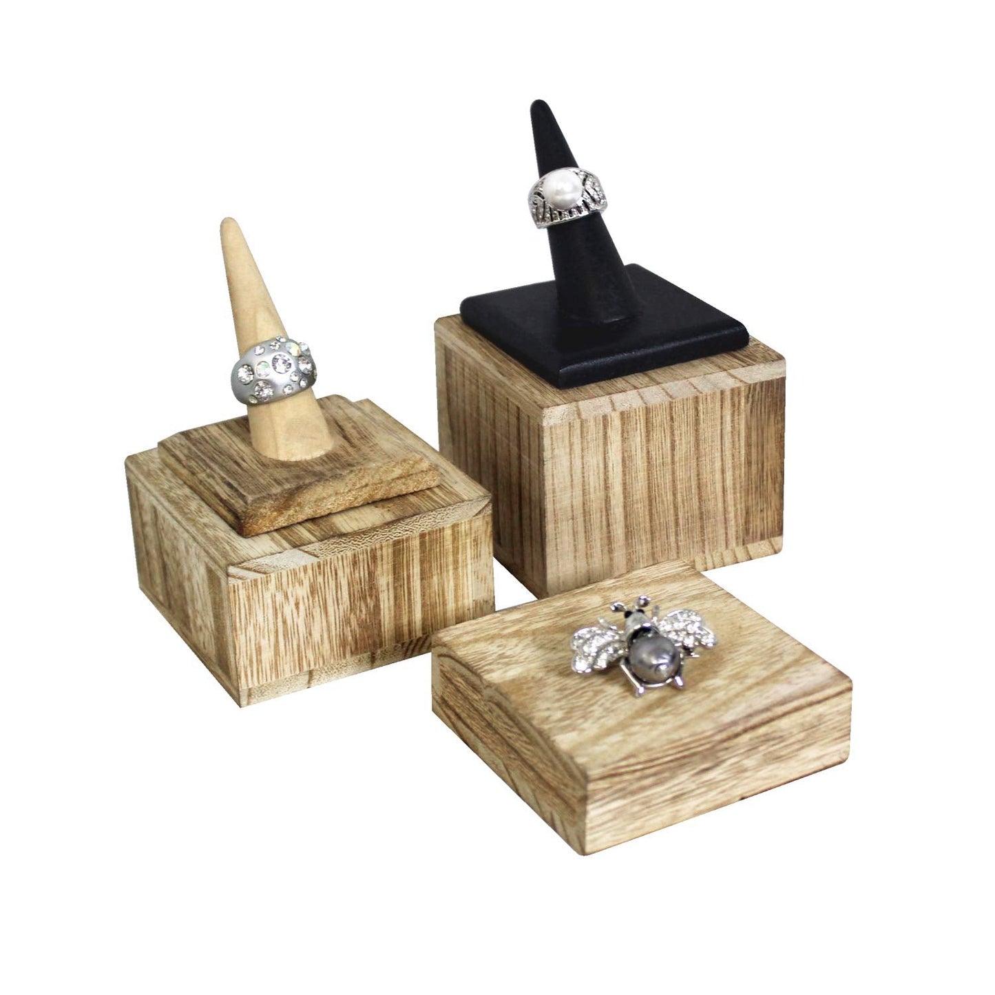MOOCA 3-Piece Wooden Square Risers for Display Jewelry and Accessories Stand, Wood Display Stand, Oak Color