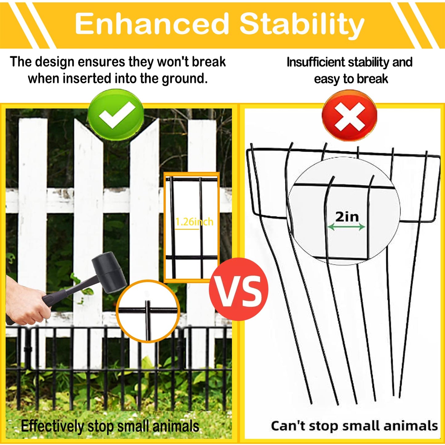 Animal Barrier Fence, 10 Pcs Upgrade 1.26 in Gap Decorative Fences No Dig Fence for Rabbits and Dog Ground Defense, Rustproof Metal Wire Garden Fence Border for Garden & Patio Landscaping