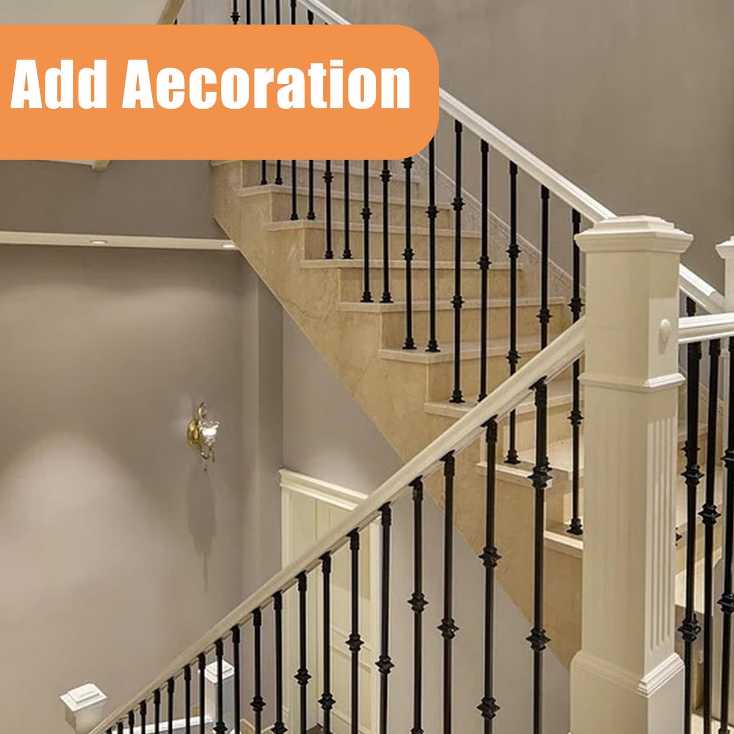 15 Pcs Wrought Iron Balusters,1/2" x 44" Straight Hollow Iron Baluster for Staircase Remodel, Matte Black Metal Railing