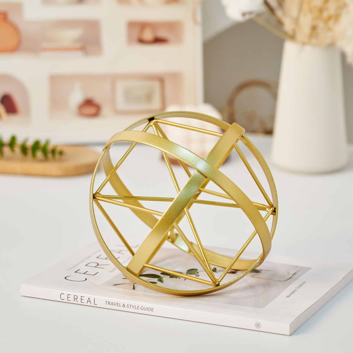 HLQMFHT 7 inches Metal Geometric Abstract Sculpture， Metal Geometric Sculpture Decor Sphere, Tabletop Decor for Living Room,Study,Bedroom,Modern Home Decor Accents