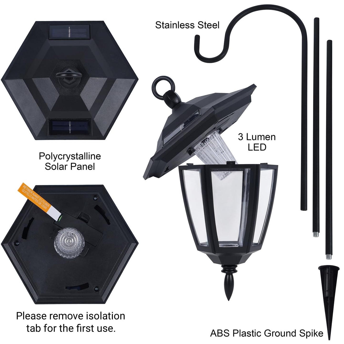 Dynaming 6 Pack Solar Hanging Lights Outdoor, Solar Powered Garden Decorative Lanterns with 6 x 38 Inch Shepherd Hooks, Waterproof Landscape Lighting for Lawn Patio Yard Pathway Driveway, Warm White
