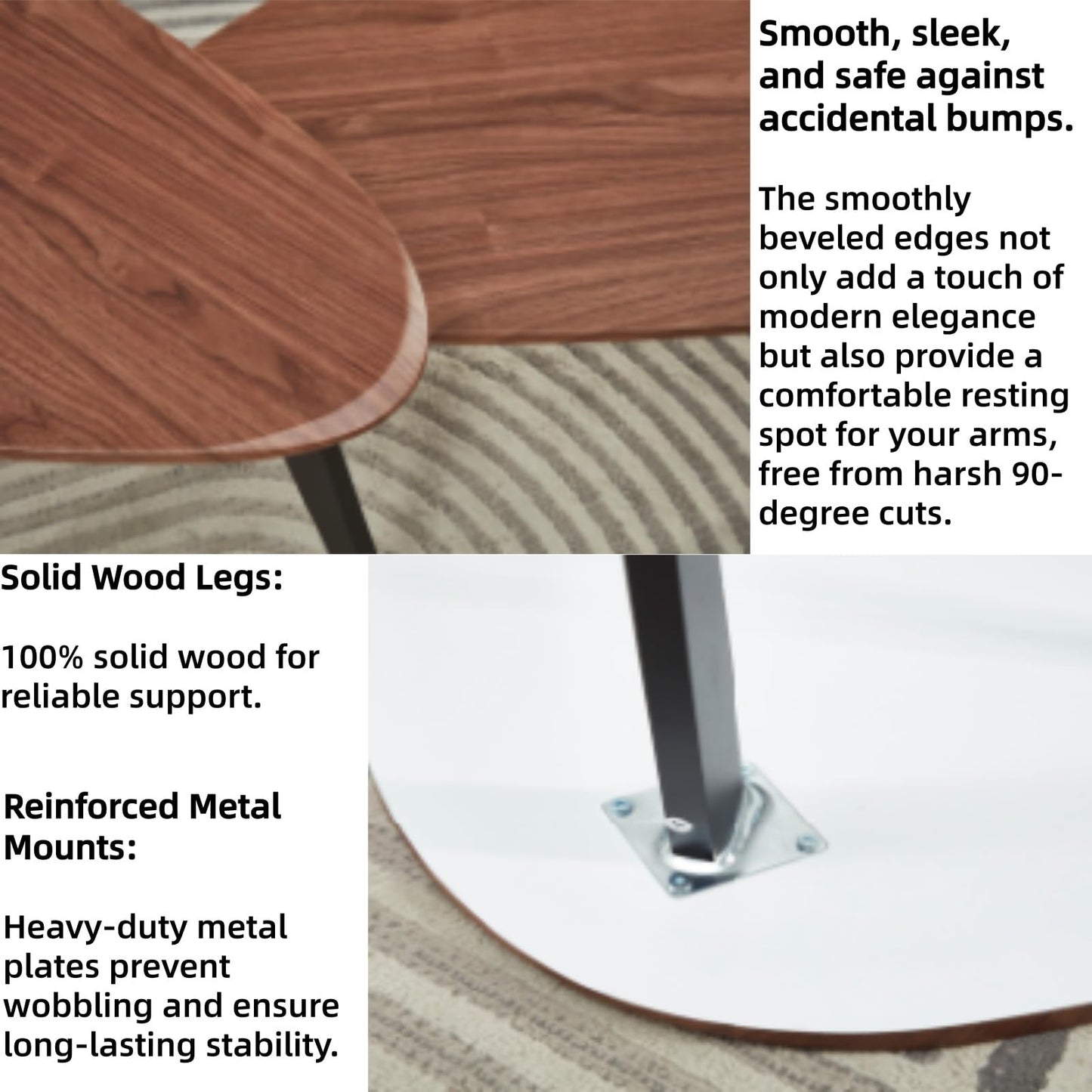 DURISEN Nesting Coffee Table Set of 2-Mid Century Modern Guitar Pick Stacking Tables with Solid Wood Legs-Waterproof Triangle Center Side End Table for Small Living Room,Apartment,Balcony (Walnut)
