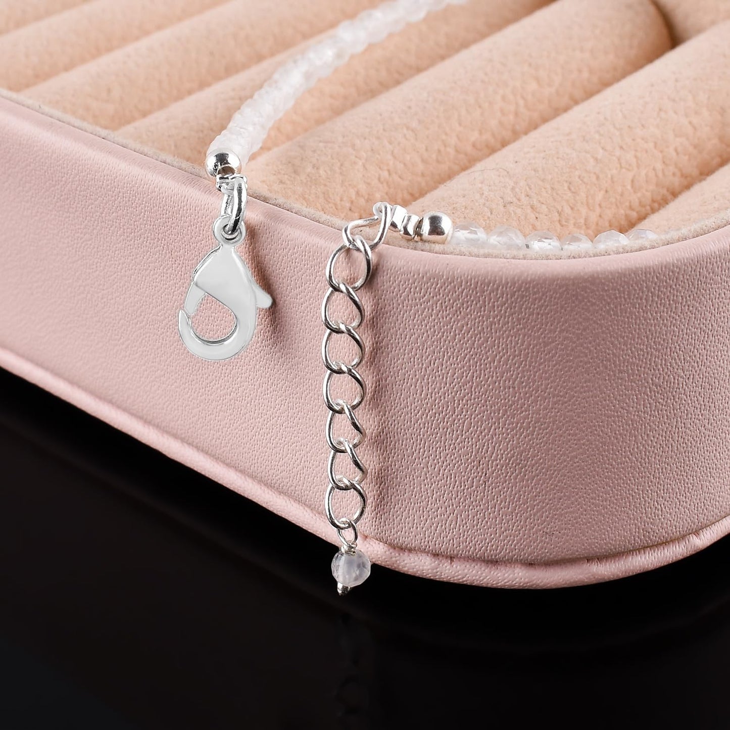 YANARA Moonstone Bracelet Gemstone Micro Beads Dainty Jewelry for Women, Natural June Birthstone, Energy Healing Crystals, Silver Plated Chain 8 inch Birthday Gifts For Her