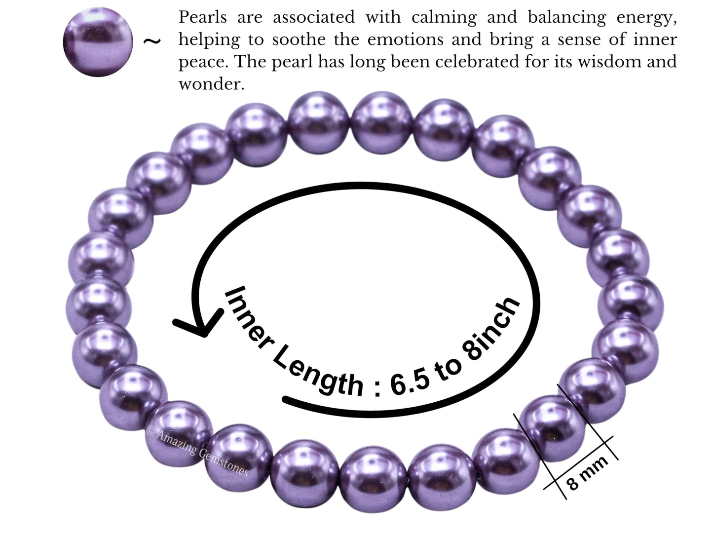 Amazing Gemstone Crystal Bracelet for Women Men's Gifts - Protection Healing Crystal Bracelet - 8mm Gemstone Beaded Stretchable Bracelet Pulseras Para Hombres Mujer Stocking Stuffers Mothers Day Gift (Lavender Pearl)