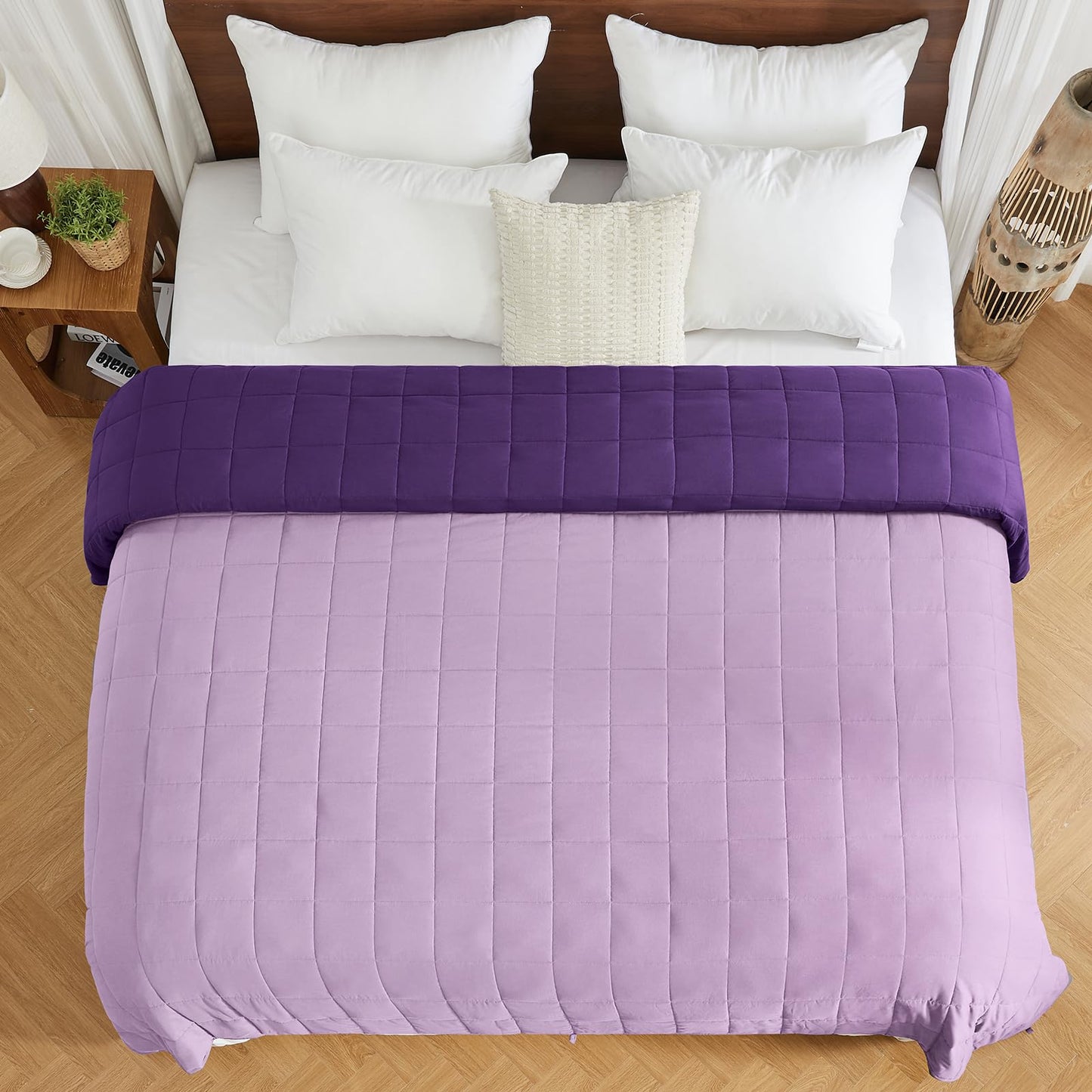 yescool Weighted Blanket for Adults (20 lbs, 60” x 80”, Purple) Cooling Heavy Blanket for Sleeping Perfect for 190-210 lbs, Queen Size Breathable Blanket with Premium Glass Bead, Machine Washable