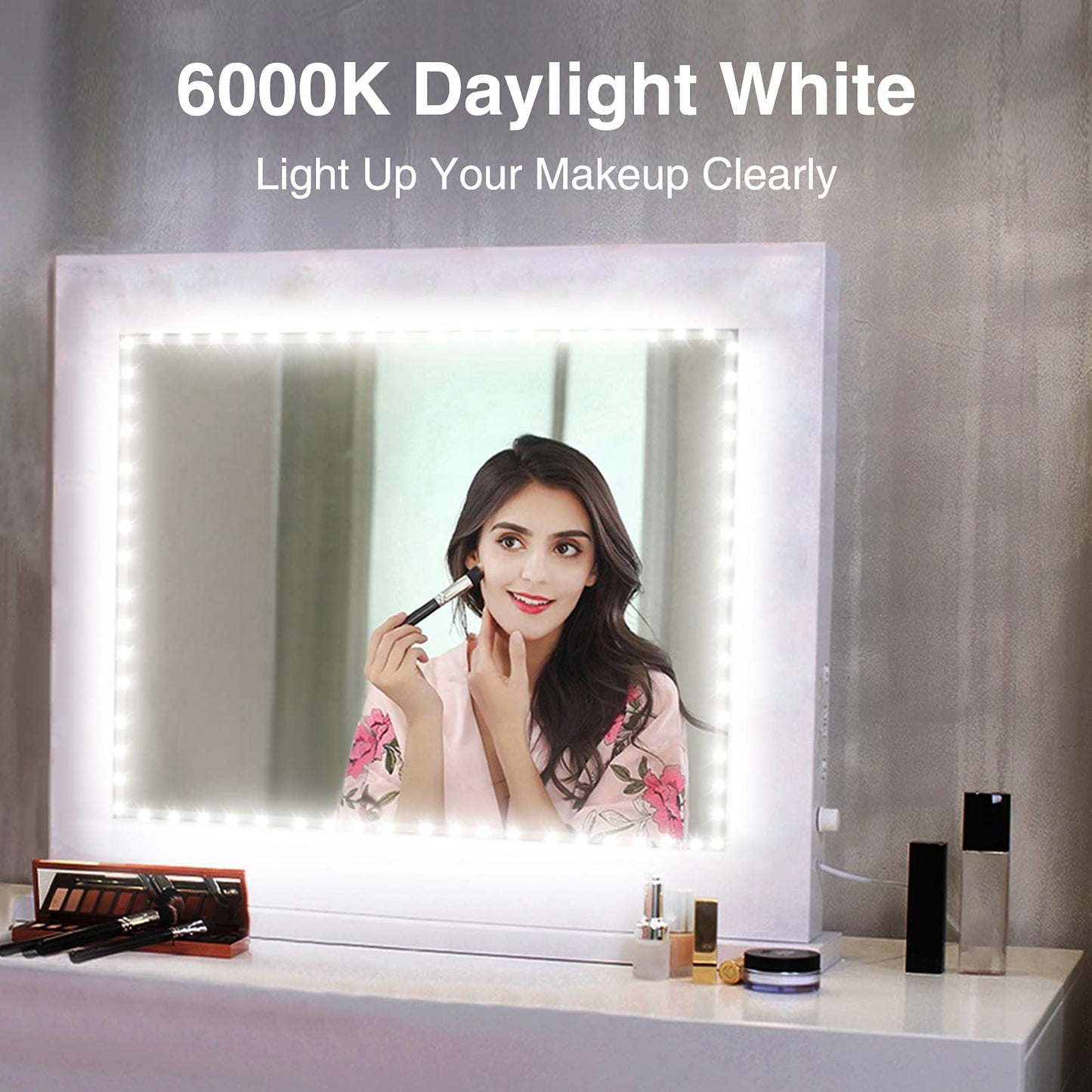 Onforu LED Light Strip,16.4ft Dimmable LED Tape Light, 6000K Daylight White Strip Lighting, 300 LEDs Flexible Vanity Mirror Light, 5M 12V Ribbon Rope Light for Bedroom, Under Cabinet,Kitchen,Christmas