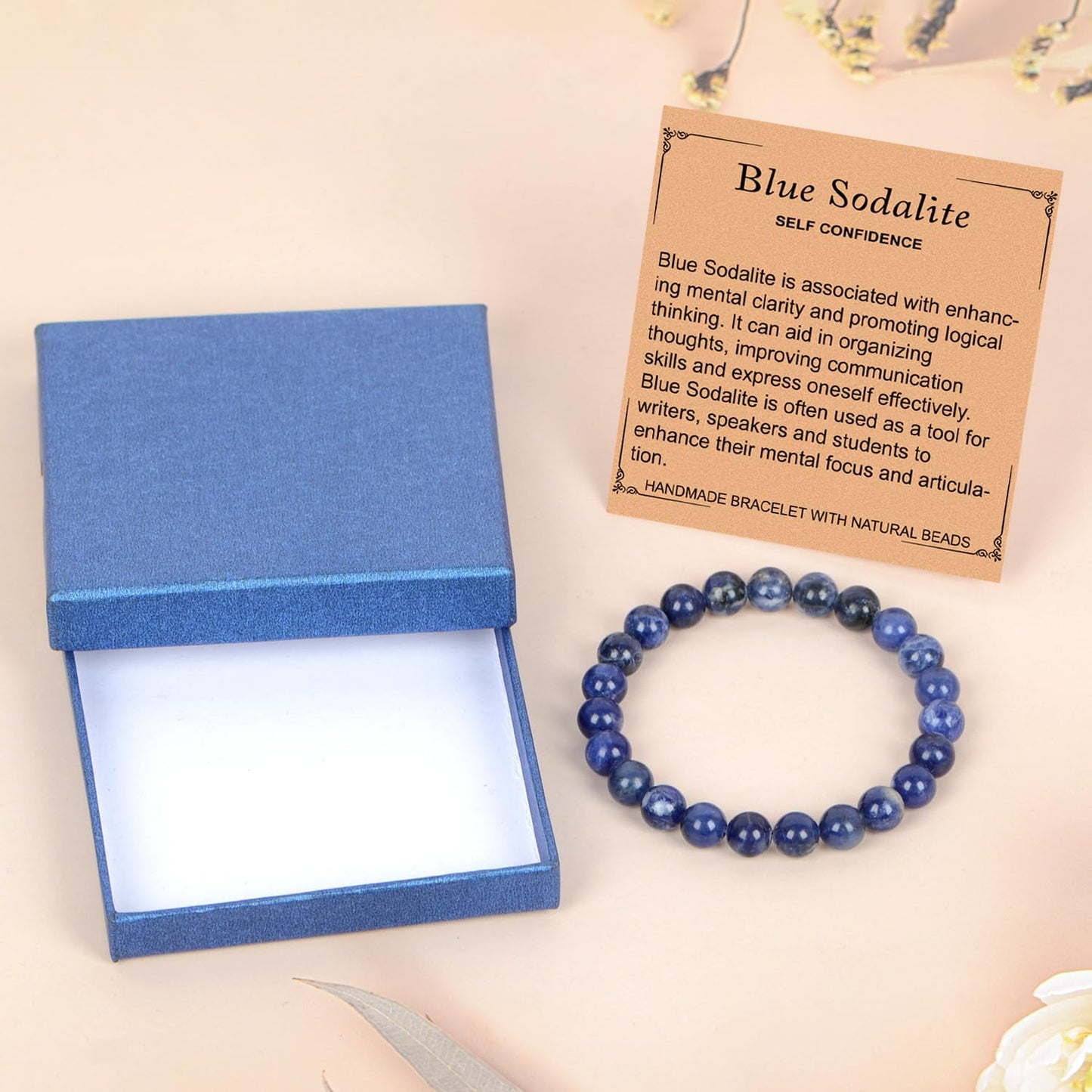 LPBeads Handmade Natural Gemstone Stretch Elastic 8mm Blue Sodalite Bracelet Healing Crystal Round Stone Beads Jewelry Gifts for Women Men