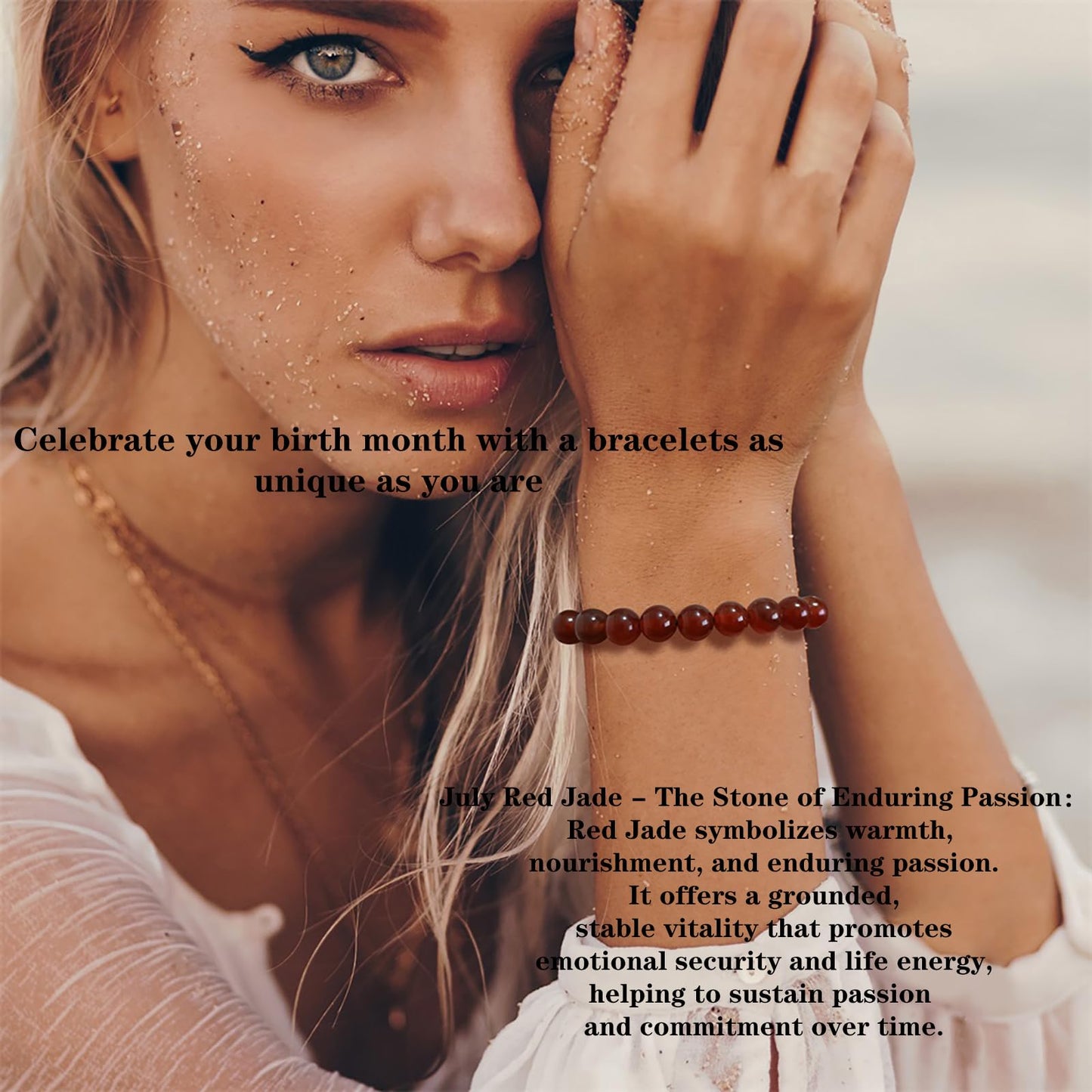 Naupyal July Birthstone Bracelet for Women Men,Red Jade Natural Stone Beaded Bracelets,Healing Crystal Gemstones Stretch Bracelet Stress Relief Month Bracelet Birthday Jewelry Gifts
