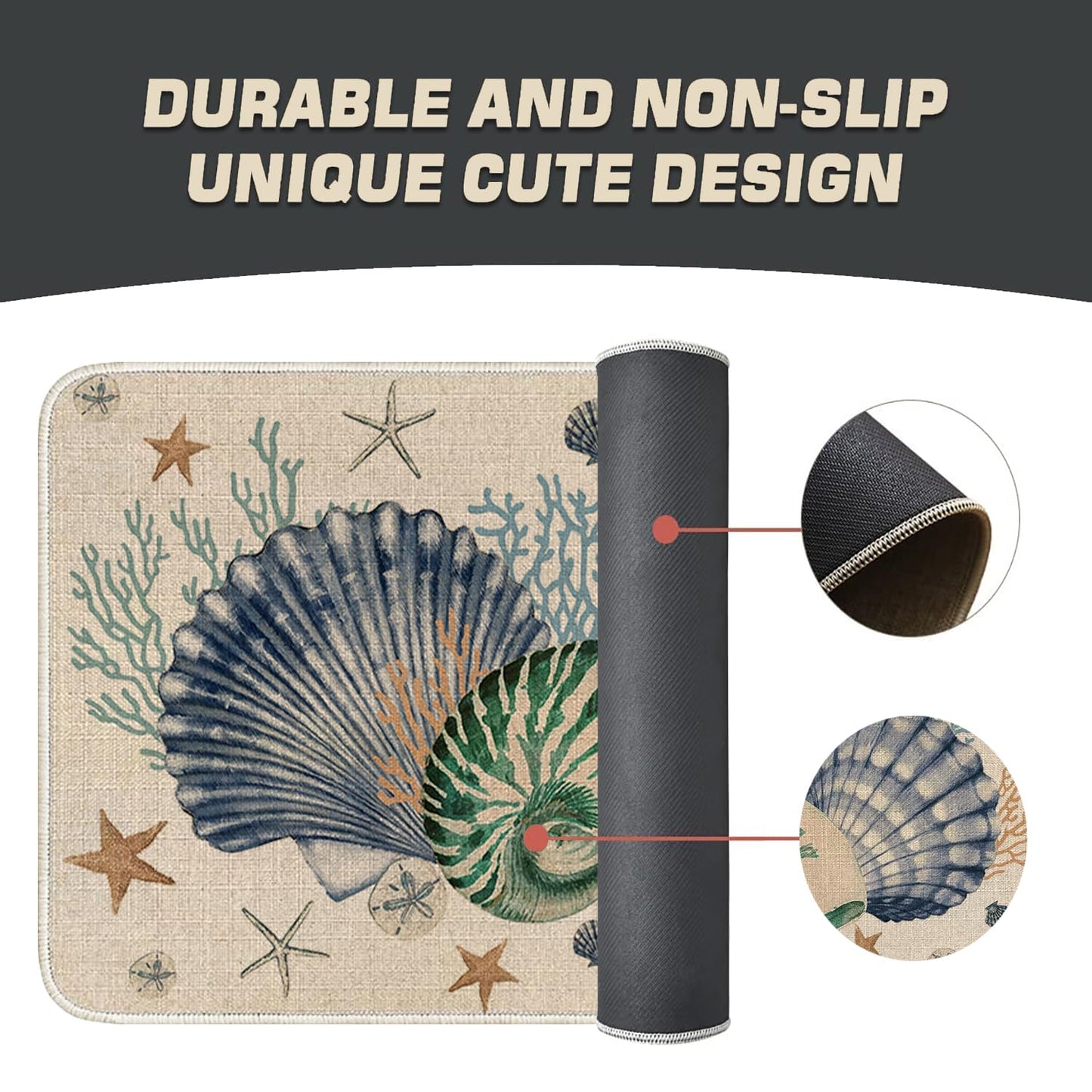 Faptoena Shells Coral Whelks Starfish Kitchen Rugs Set of 2,Ocean Theme Kitchen Mats for Floor,Summer Beach Sink Mats Home Decor Doormat+Runner Rug