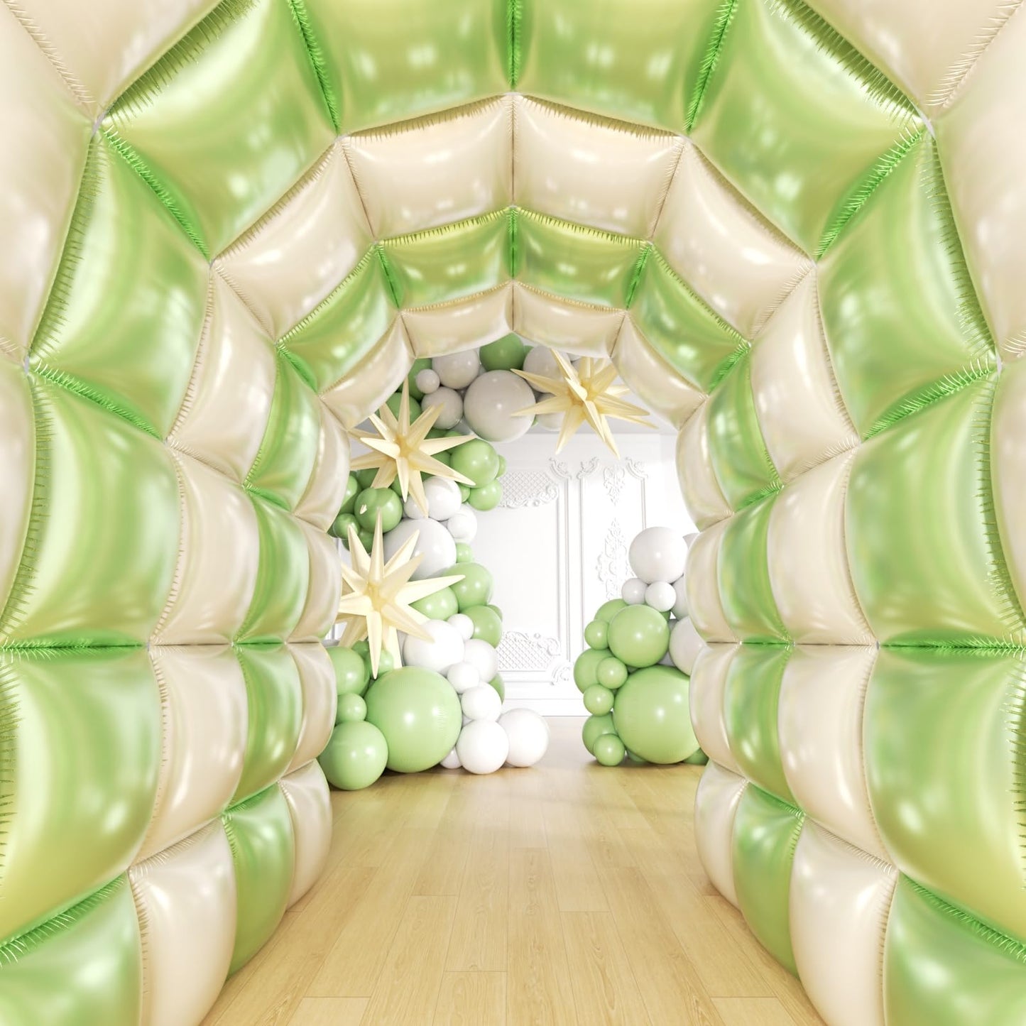 HKYOOD 36pcs Cream Green and Cream White Square Foil Balloons Wall Backdrop with 147pcs Balloon Garland Arch Kit, Double Sided Balloons for Birthday Wedding Bridal Shower Baby Shower Party Decorations