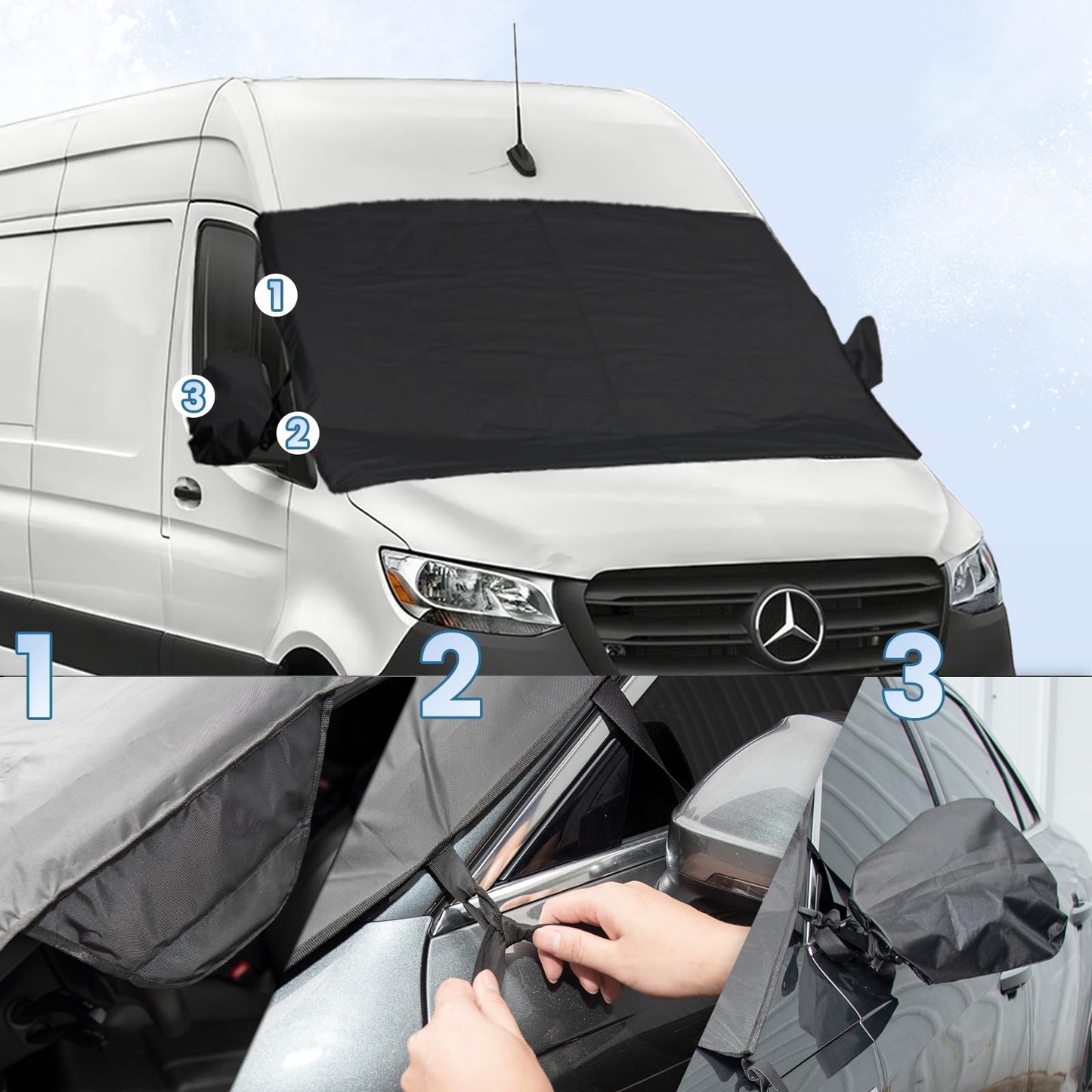 Windshield Cover for Ice and Snow Fit 2007-2024 2025 2026 Mercedes-Benz Sprinter Waterproof Windshield Frost Cover for Vans, for Sprinter All Weather Protection Heavy-Duty Snow Shield Dust Protector