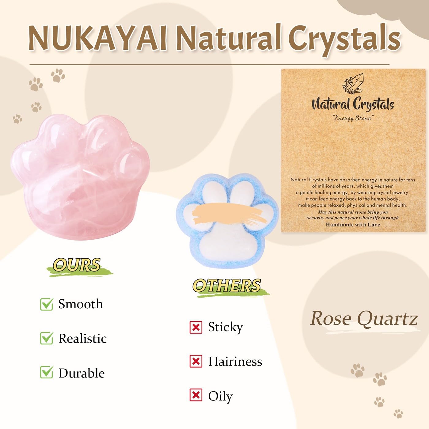 NUKAYAI Rose Quartz Cat Paw Crystal Statue Carved Figurines Worry Stones Natural Crystals and Healing Stones Decor Cat Sculpture Spiritual Cute Stone Pink Cat Lover for Women