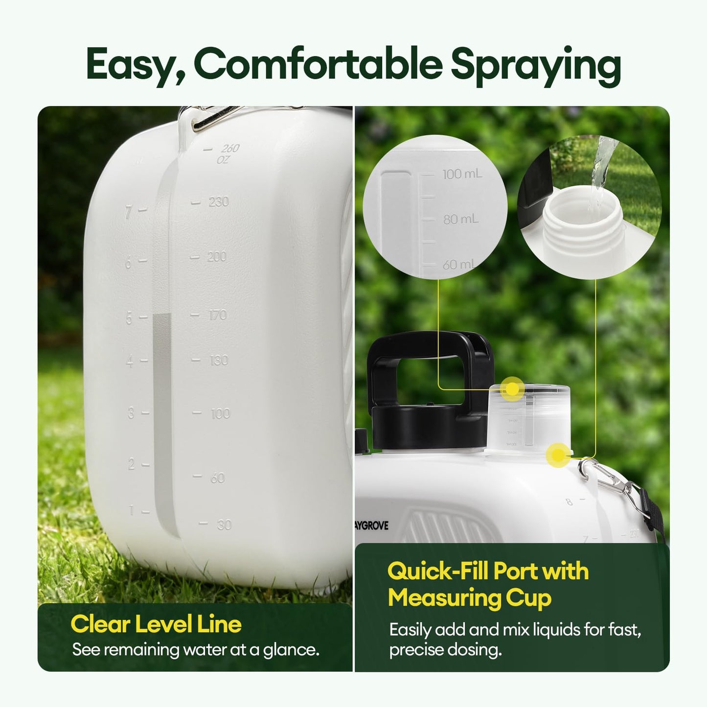 MAYGROVE 2 Gallon Electric Sprayer, Battery Powered Spray Bottle, Automatic Water Pump Plant Mister, Weed Yard Sprayer with 3 Nozzles, Ergonomic Handle, 3 Hours Long Battery Life