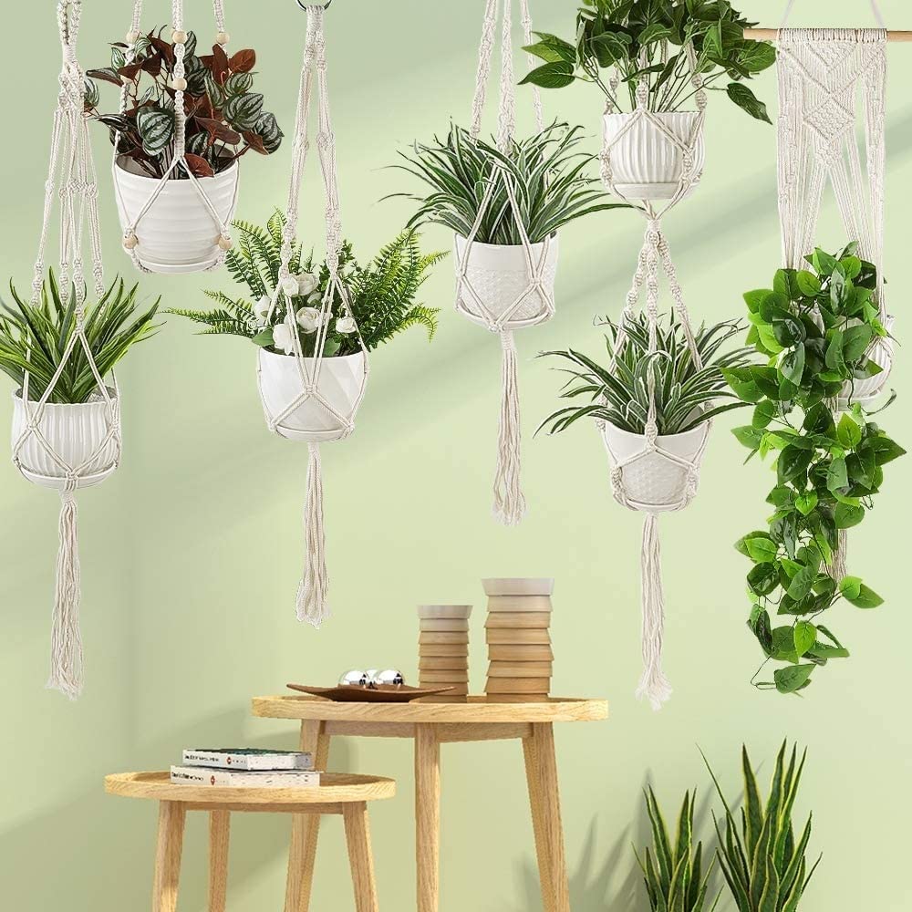 AroudightElive Plant Holder Basket Handmade Macrame Plant Hanger Flower Pot for wall Decoration countyard Garden Knotted Lifting(11)