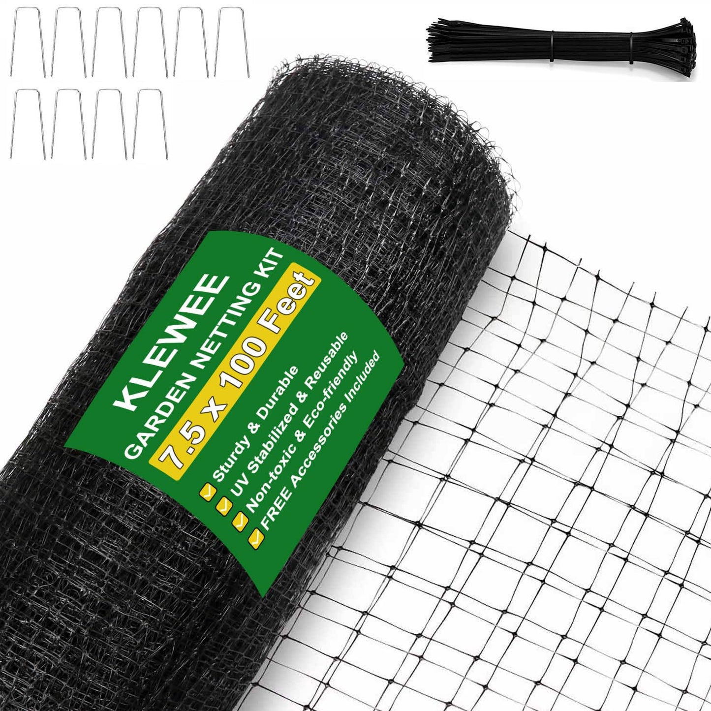 KLEWEE Bird Netting, 7.5 x 100 FT Heavy Garden Netting Deer Netting for Protect Fruit Trees, Plants and Vegetables Against Birds, Deer, Squirrels and Other Animals