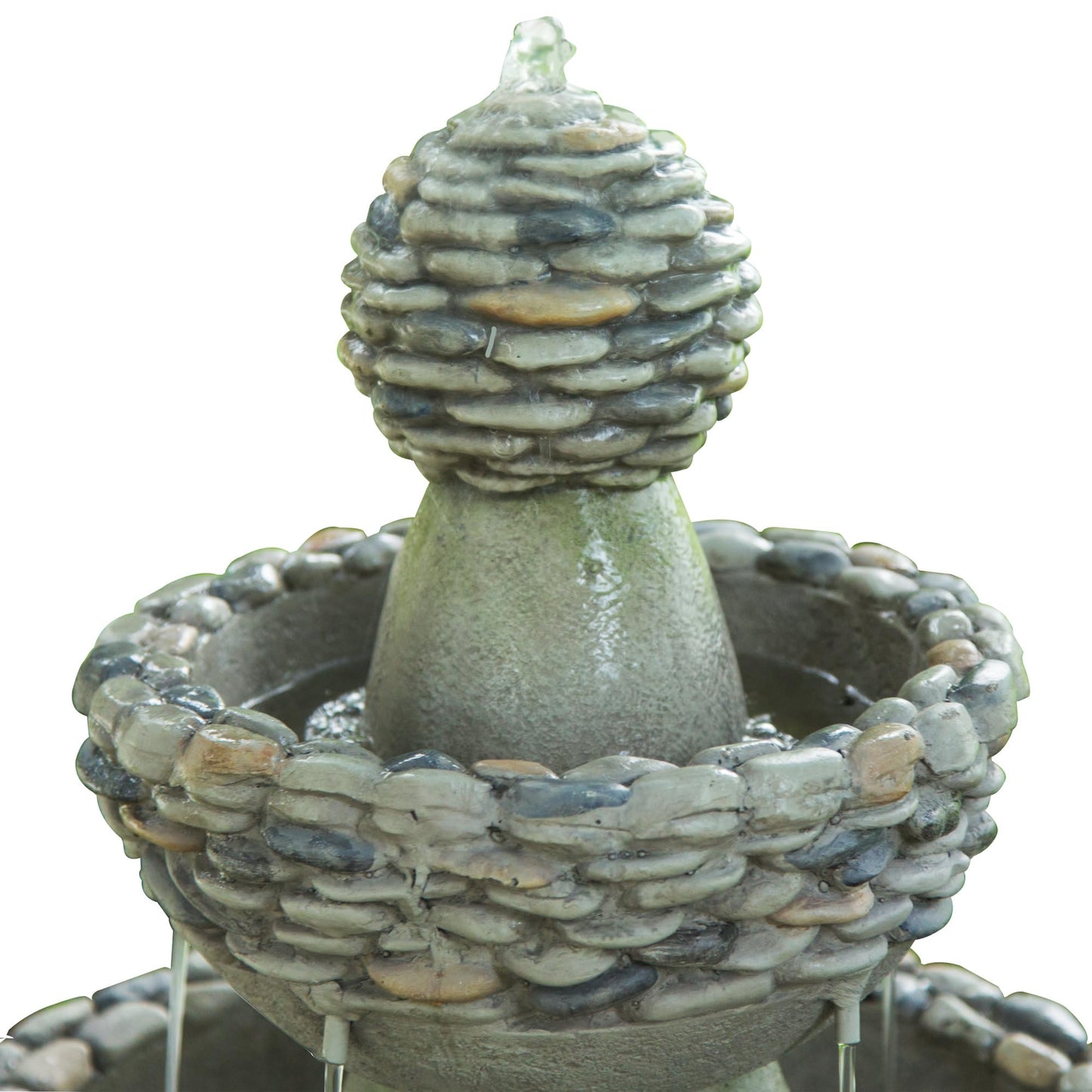 Teamson Home 36.5 in. Outdoor 3-Tier Zen-Style Pedestal Water Fountain in. with Stone Trim with Pump and 2.64 Gallon Capacity, Stone Gray