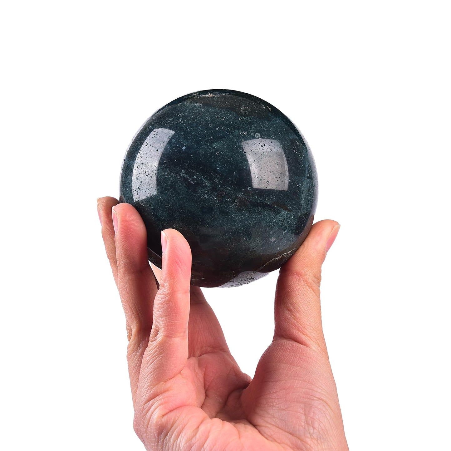 JIC Gem Ocean Jasper Crystal Ball with Wooden Stand Healing Crystal Sphere Ball for Feng Shui Decor Spiritual Gifts 70-80mm