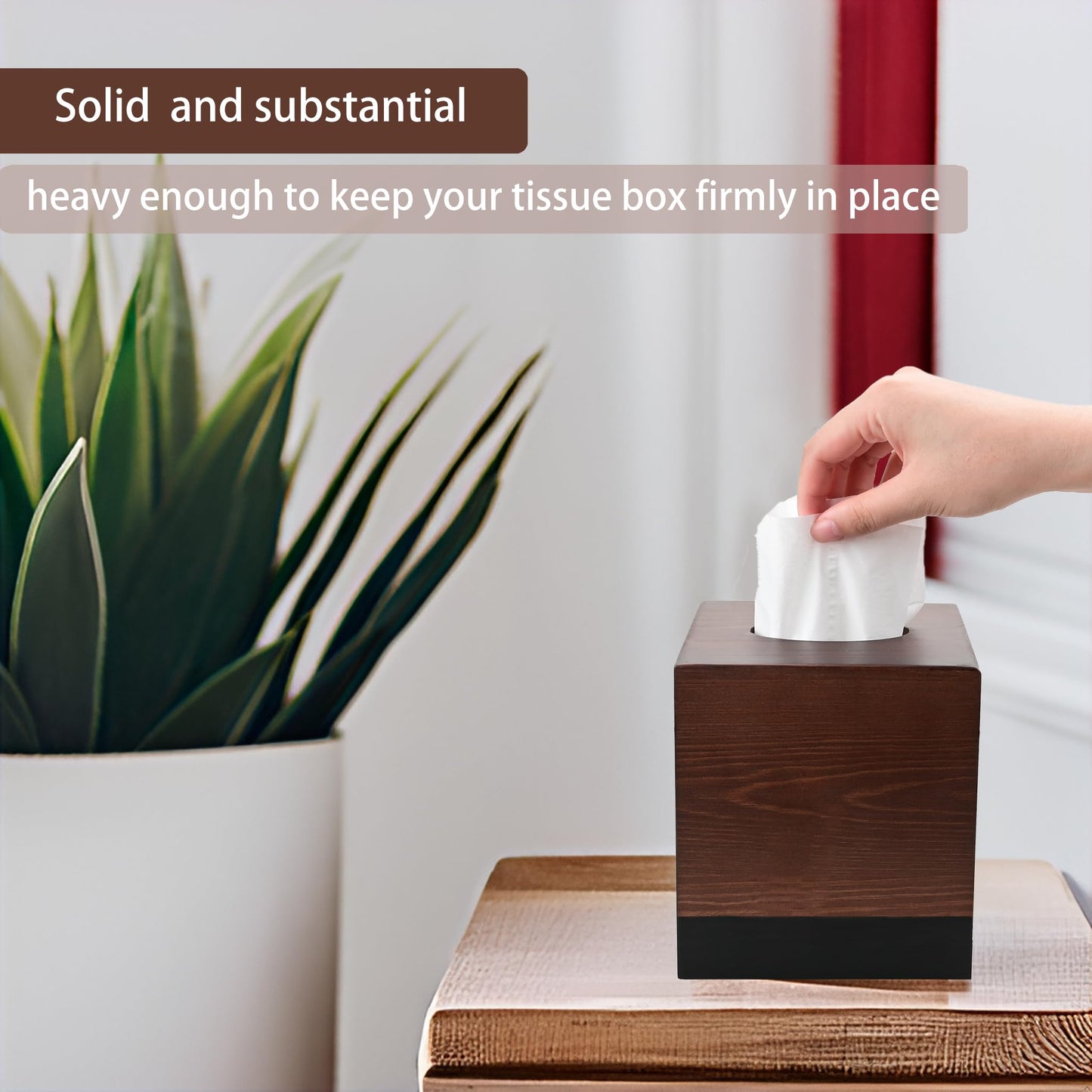 Chicvilla Tissue Box Cover Square, Wooden Tissue Box Holder with Slide-Out Bottom, Wooden Tissue Box Cover Cube for Bathroom, Bedroom, Dinner Table, 5.5 x 5.5 x 6.1 inches, Pine Wood