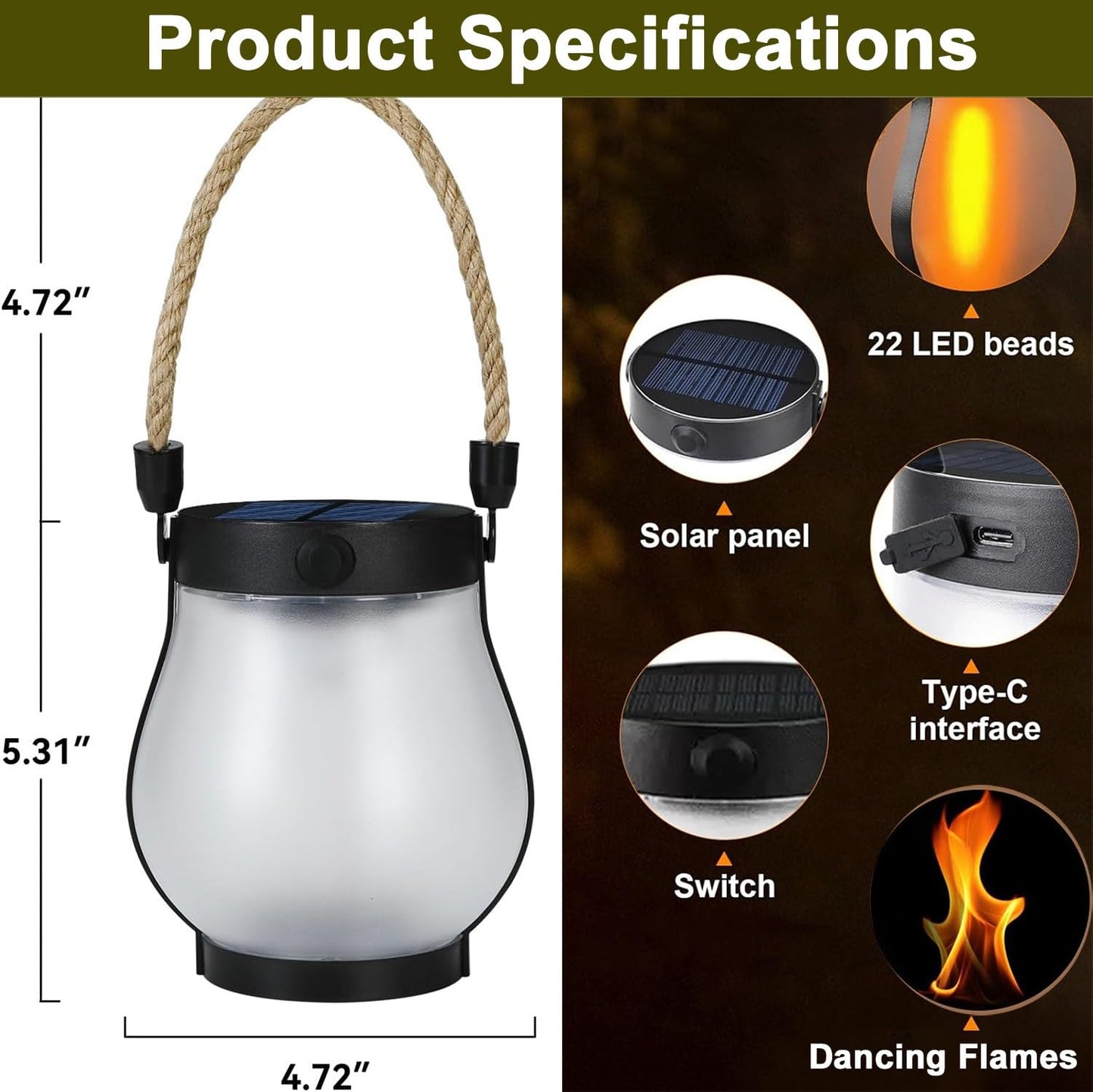 Yomistar Solar Lanterns Outdoor Waterproof 2 Pack Hanging Solar Lantern with Flickering Flame, Solar Flame Lantern with USB Charging, Decorative Lanterns Lights for Yard Porch Camping Patio