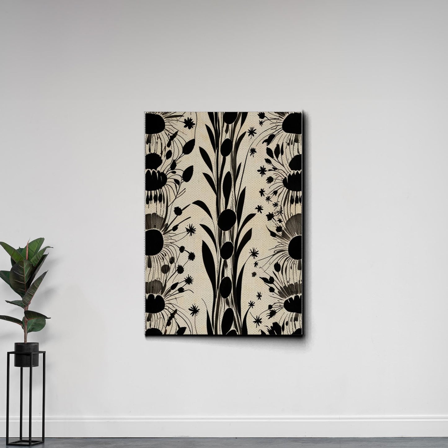 Canvas Print Scandinavian Folk Art Black and Beige Abstract Botanical Wall Art for Scandinavian Home Decor Canvas, Print