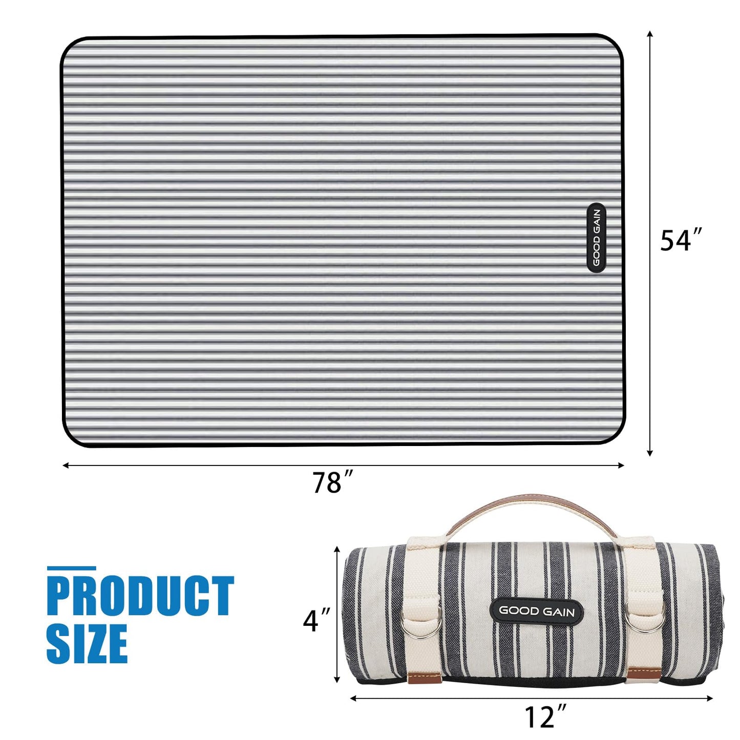 G GOOD GAIN Waterproof Picnic Blanket Portable with Carry Strap for Beach Mat or Family Outdoor Camping Party (Berry Blue)