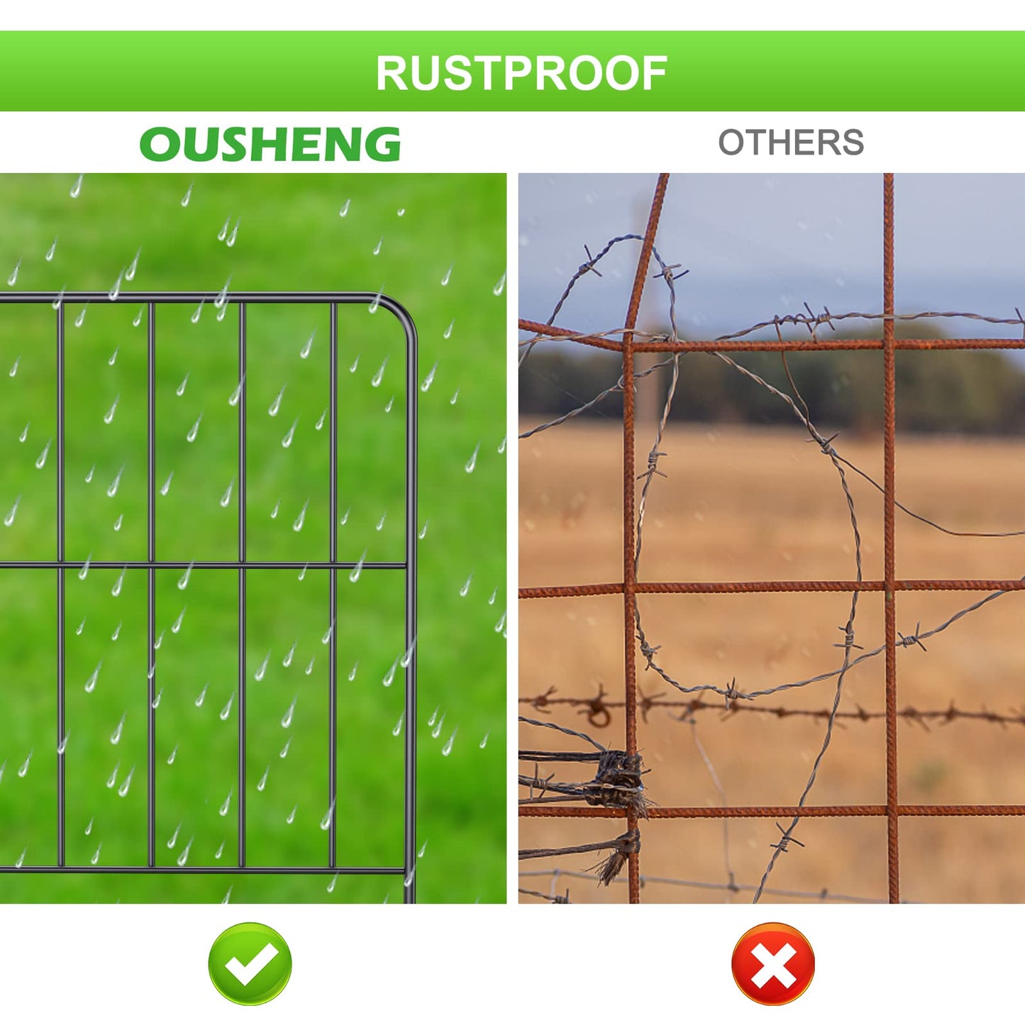 OUSHENG 24'' (H) Garden Fence 25 Panels, Total 27ft (L) Rustproof Metal Wire Fencing Border Animal Barrier, Flower Edging for Landscape Patio Yard Outdoor Decor, Square
