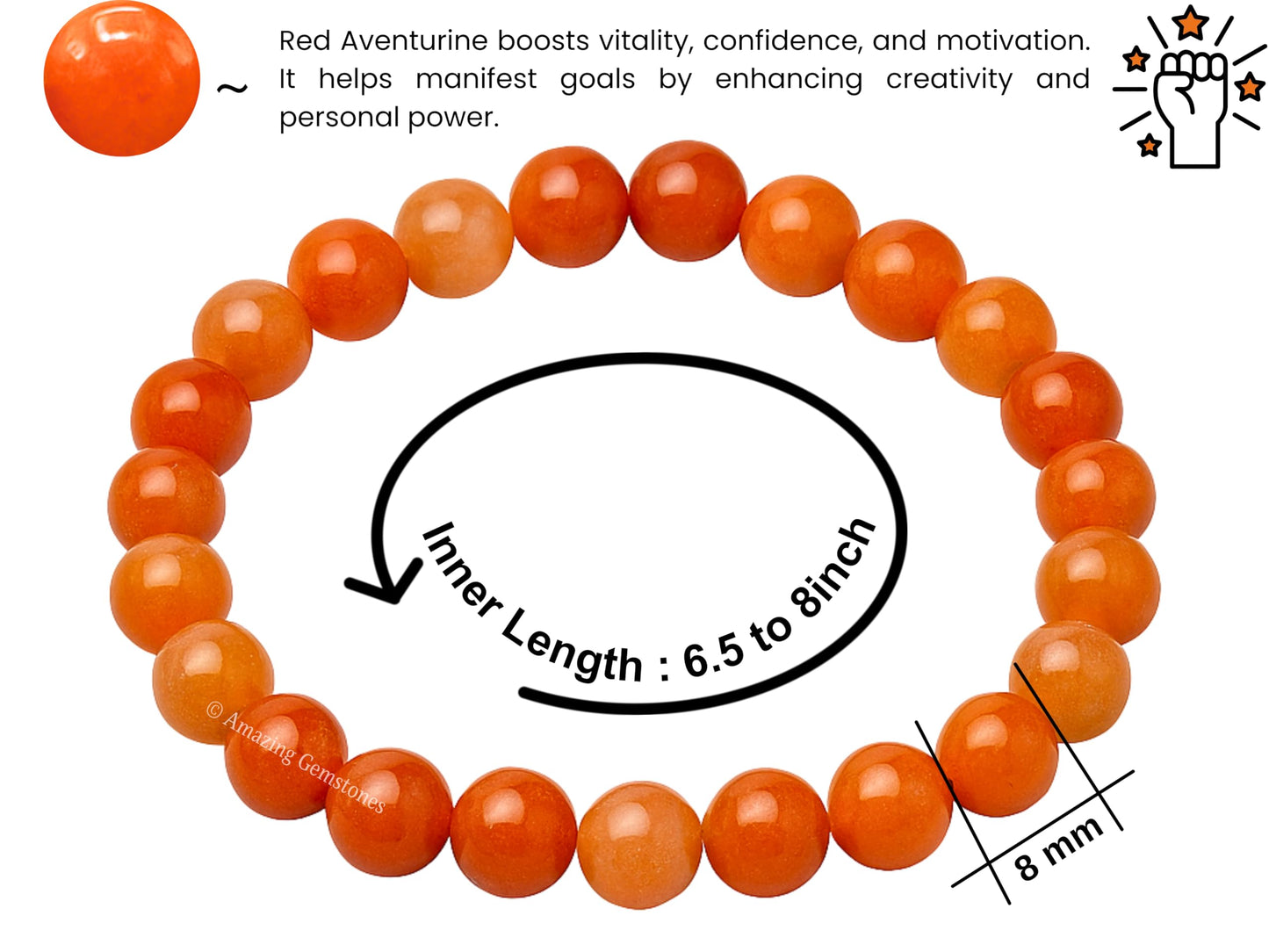 Amazing Gemstone Crystal Bracelet for Women Men's Gifts - Protection Healing Crystal Bracelet - 8mm Gemstone Beaded Stretchable Bracelet Pulseras Para Hombres Mujer Stocking Stuffers Mothers Day Gift (Red Aventurine)