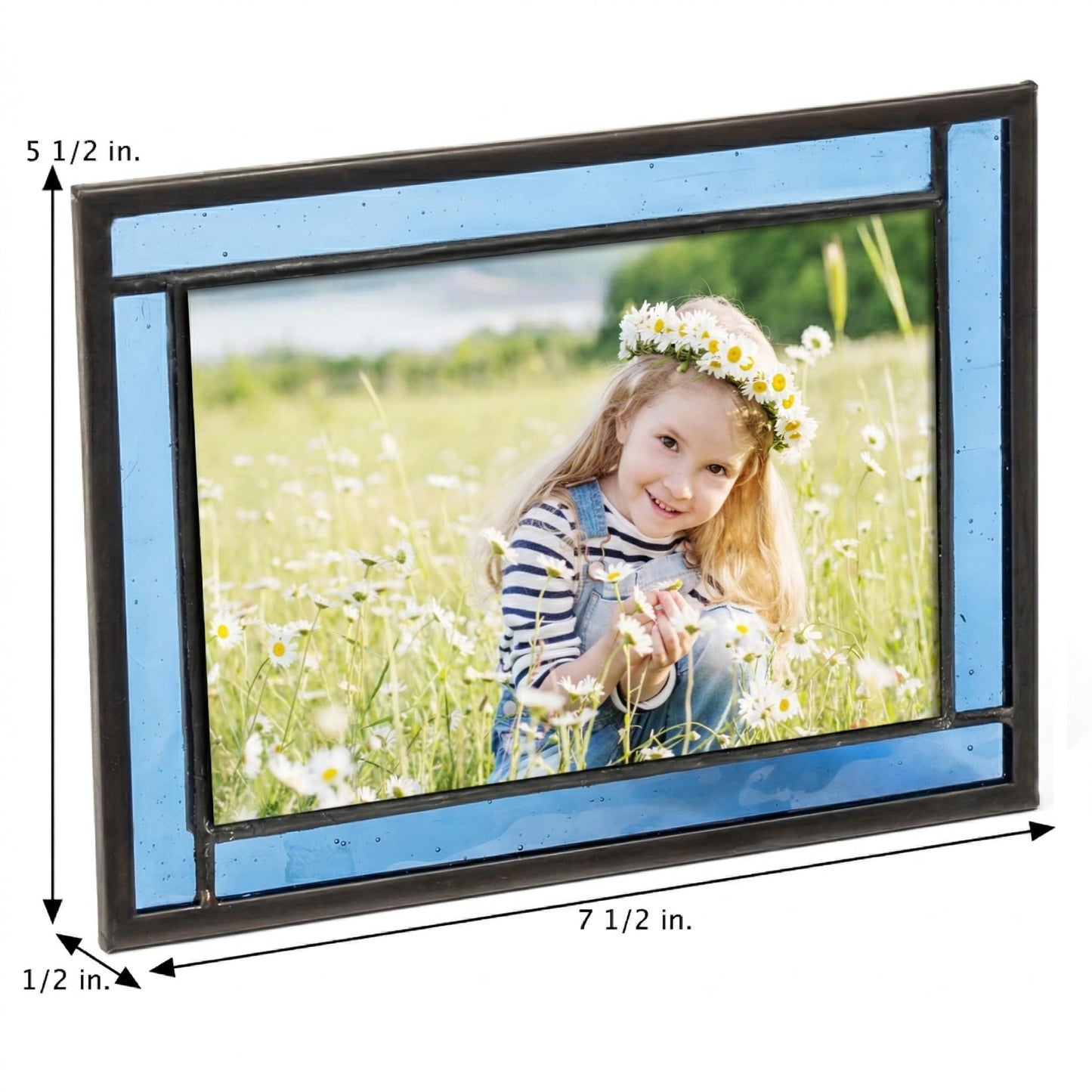 Blue Picture Frame Stained Glass Easel Back 4x6 Photo Display Horizontal Vertical Home Decor Graduation Gift for Women or Men Family Vacation Pic 324-46HV