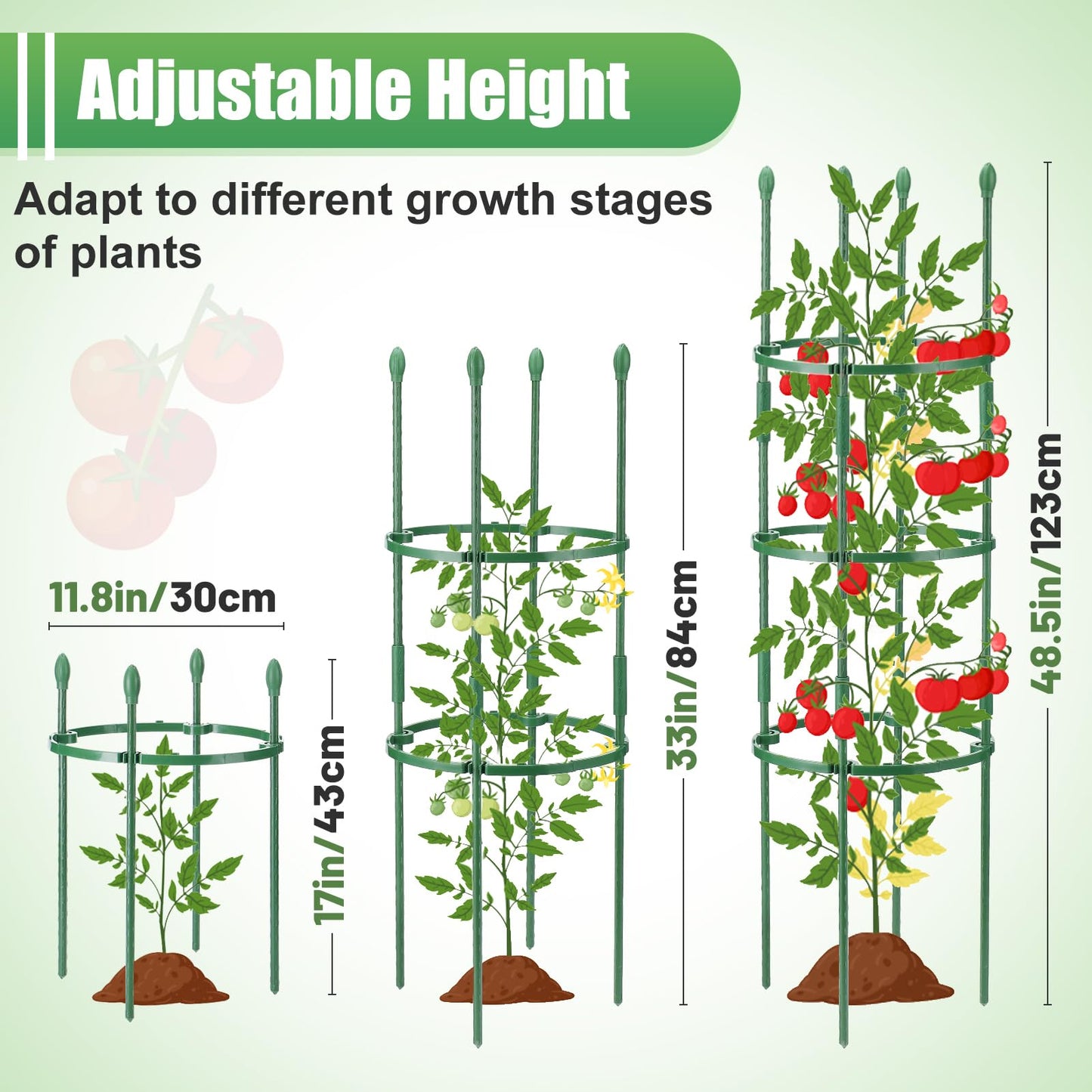 3 Sets Sturdy Tomato Cage with 10 Gal Grow Bags - 48.5" Plants Garden Trellis Planter Kit, Support for Indoor Outdoor Beans, Peppers, Cucumbers, Eggplants, Climbing Vegetable