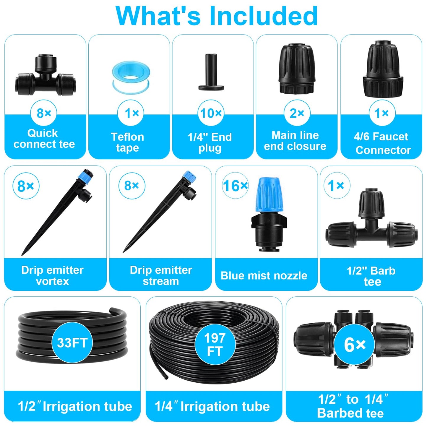 230FT Drip Irrigation System,Automatic Garden Watering System with 1/4" & 1/2" Tubing, Adjustable Spray Nozzles & Sprinklers and Accessories for Garden, Greenhouse, Lawn, Potted Plants