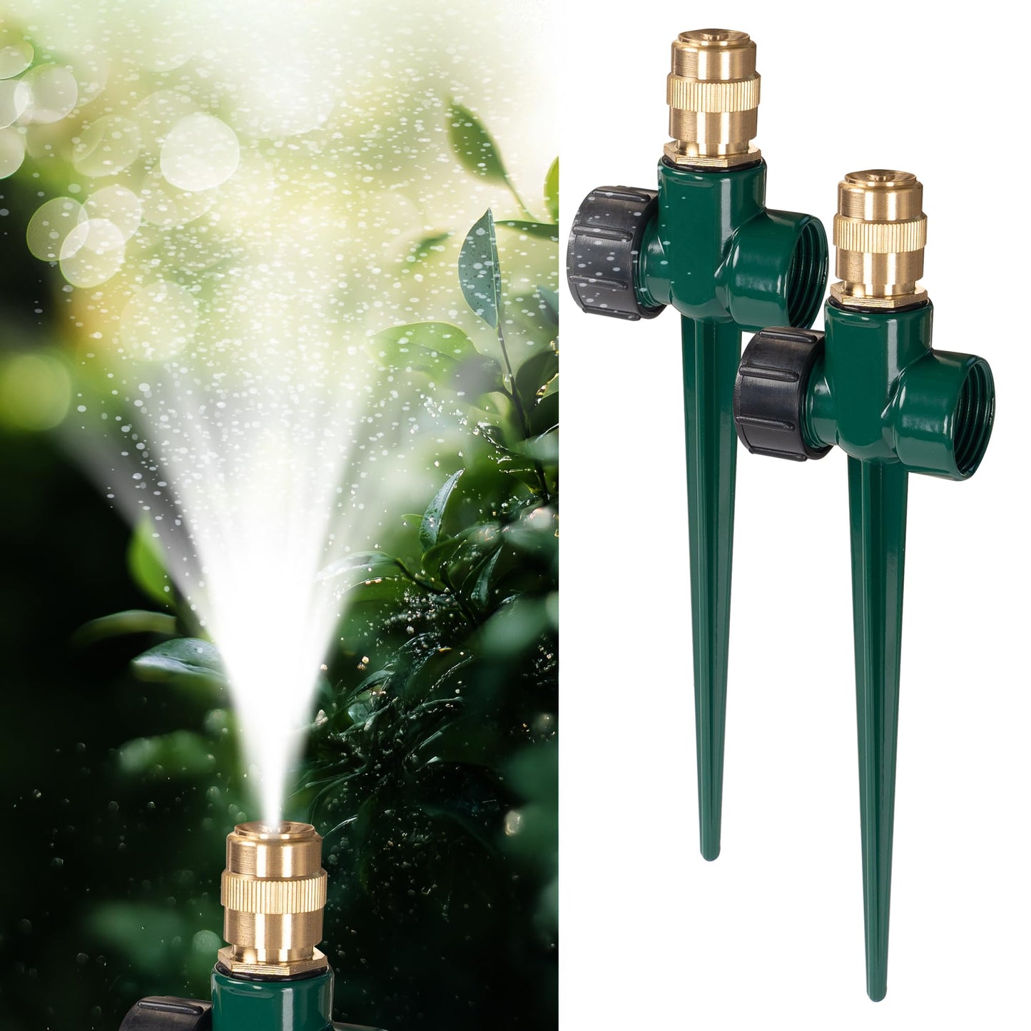 LIULO TOOL 2 Pack Metal Lawn Sprinkler, Automatic Brass Sprinkler with Spike Base, 360 Degree Adjustable Sprinklers Nozzle Large Area Coverage for Lawn Grass Patio Garden Irrigation