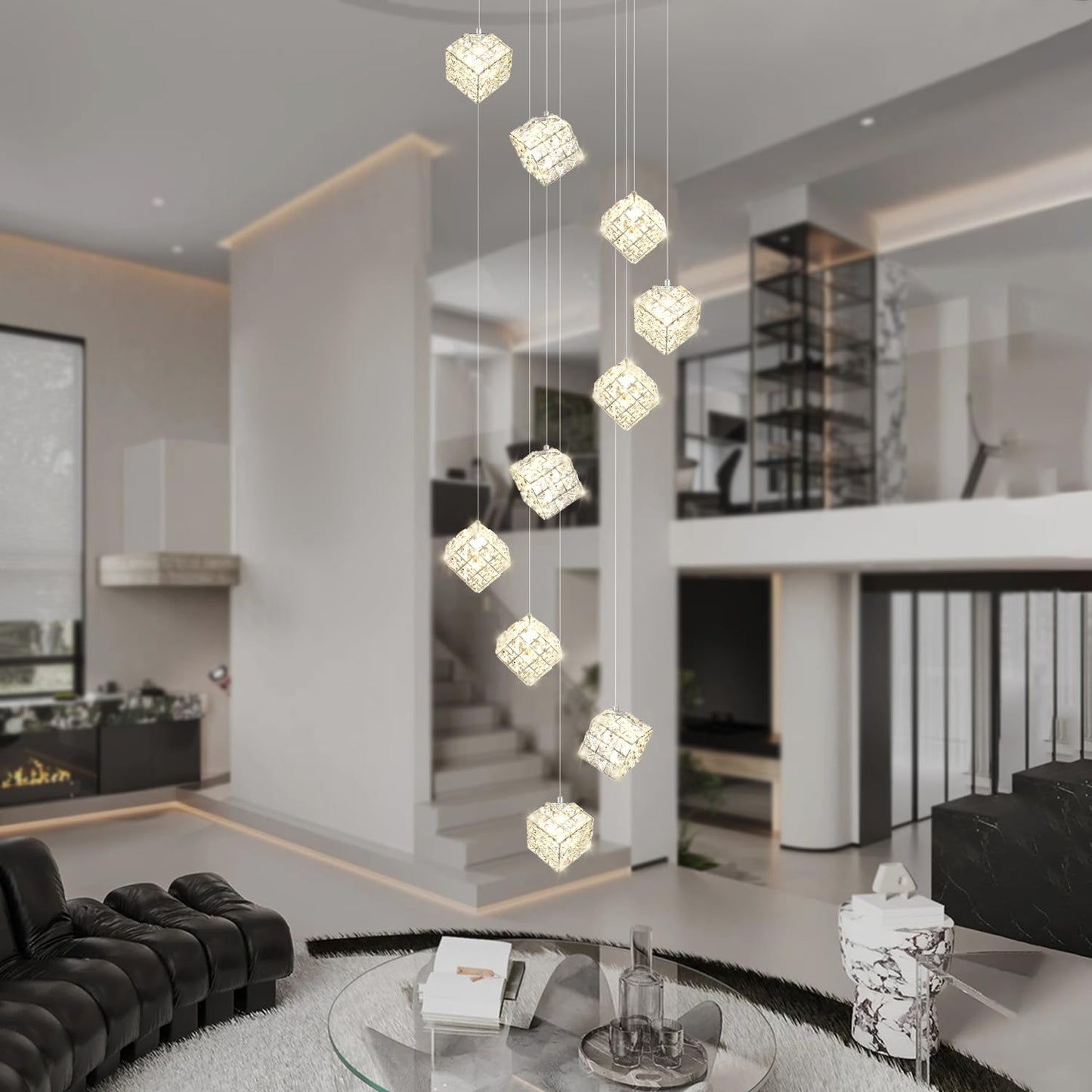 Shial Lighting 10-Lights Foyer Chandelier Modern Crystal Chandeliers Large Chandelier for High Ceilings,Crystal Pendant Light for Living Room Stairwell Dining Room Entryway