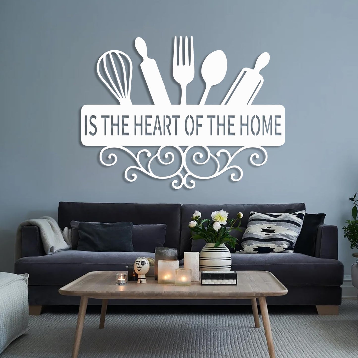 Kitchenware Metal Wall Decor, Kitchen Wall Decor, Kitchen Metal Wall Signs, Kitchenware Sign, Wall Art for Living, Dining Room (White, 19"x14"|47x35cm)