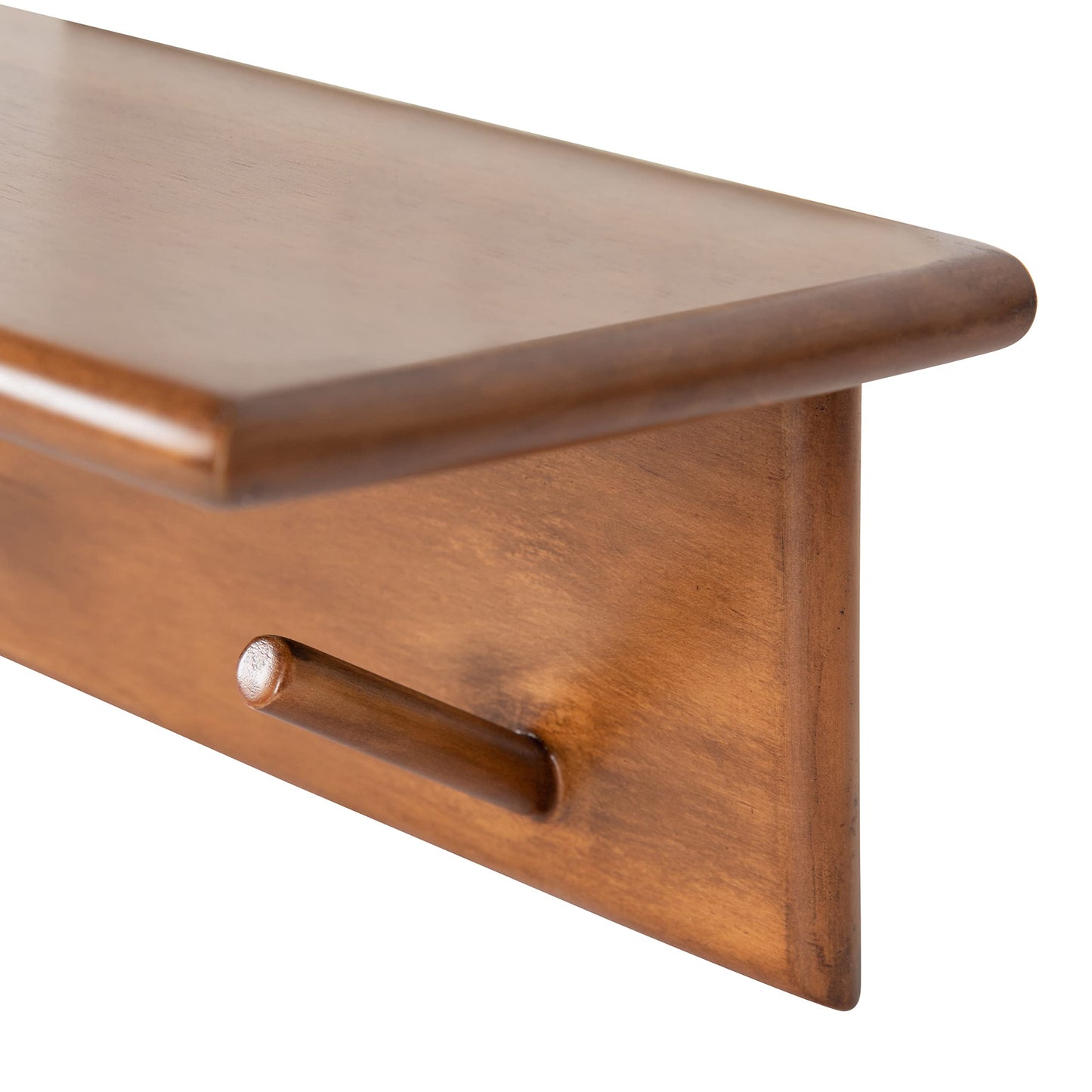 Kate and Laurel Alta Modern Wall Shelf with Hooks; 36 x 5 x 5; Walnut Brown; Decorative Entryway Shelf with 5 Hanging Hooks